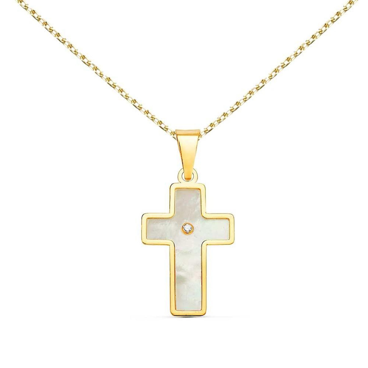 L'ATELIER D'AZUR Collier - Médaille Croix Or 18 Carats 750/000 Jaune et Nacre - Chaine Dorée