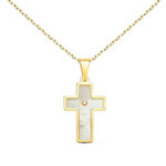 L'ATELIER D'AZUR Collier - Médaille Croix Or 18 Carats 750/000 Jaune et Nacre - Chaine Dorée