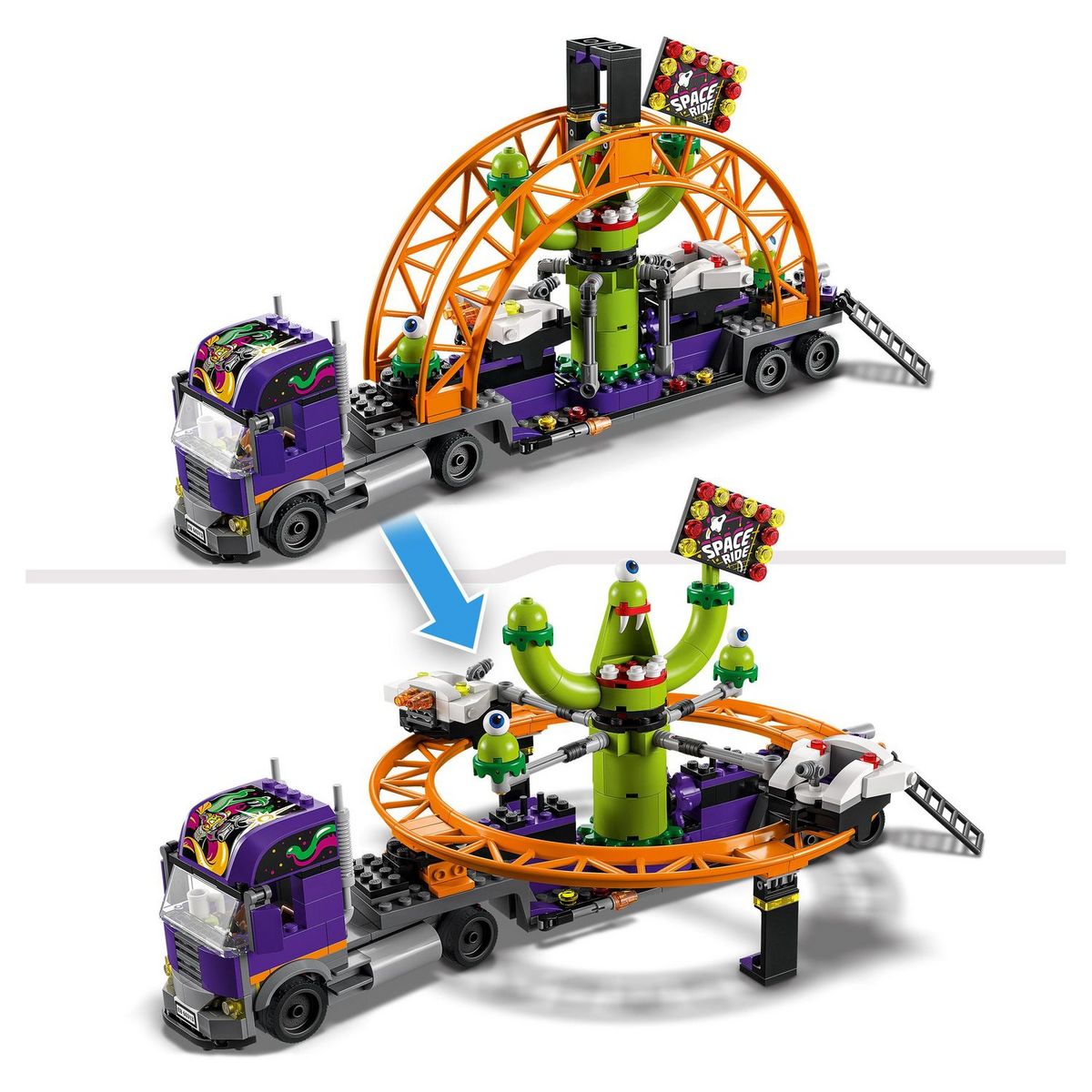 LEGO City 60313 Le Manège de l&rsquo;Espace sur son Camion, Remorque, Jouet sur l'Astronomie