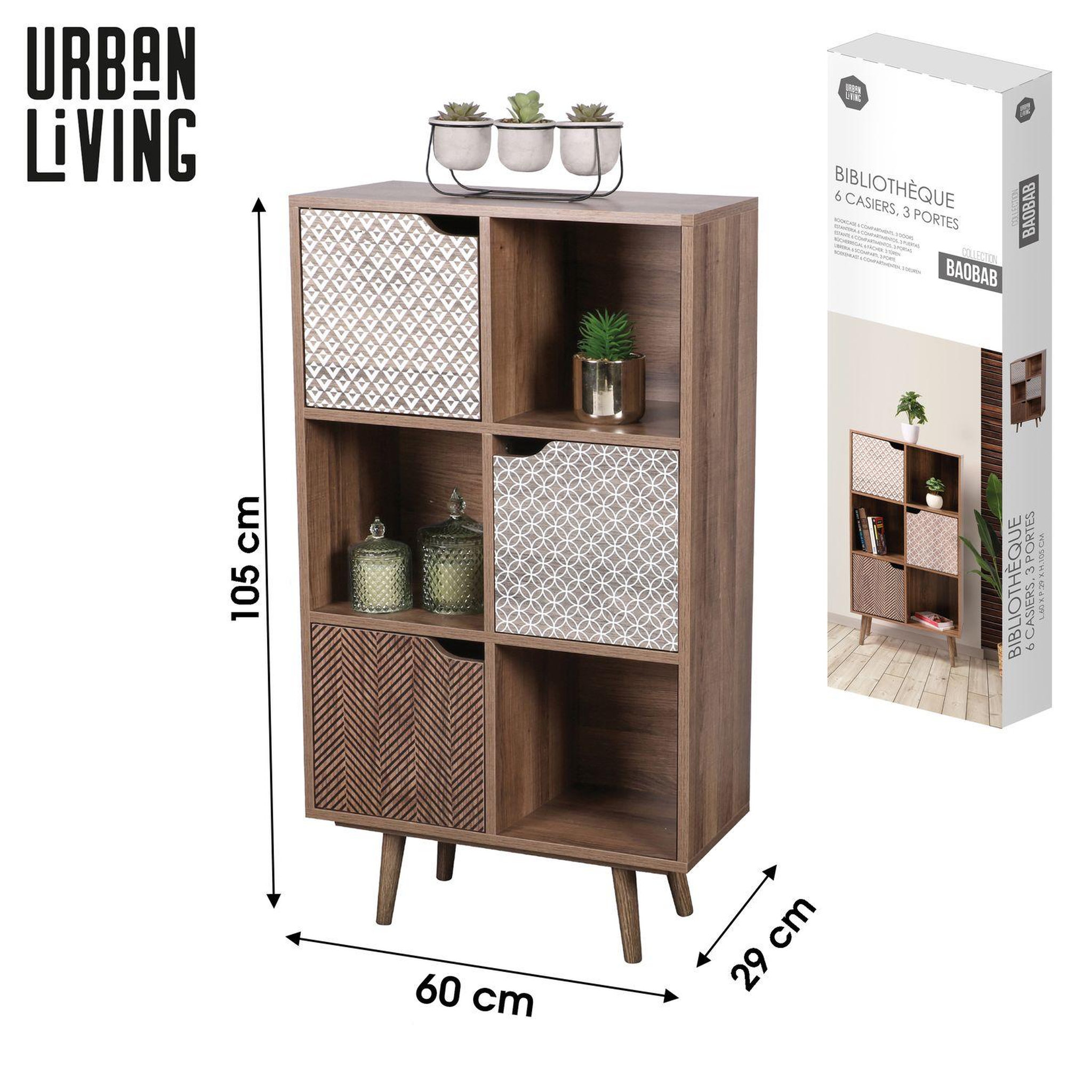 Voir la diapositive 4 : TOILINUX Bibliothèque Baobab en MDF 6 casiers - L.60 cm x H.35 cm - Marron