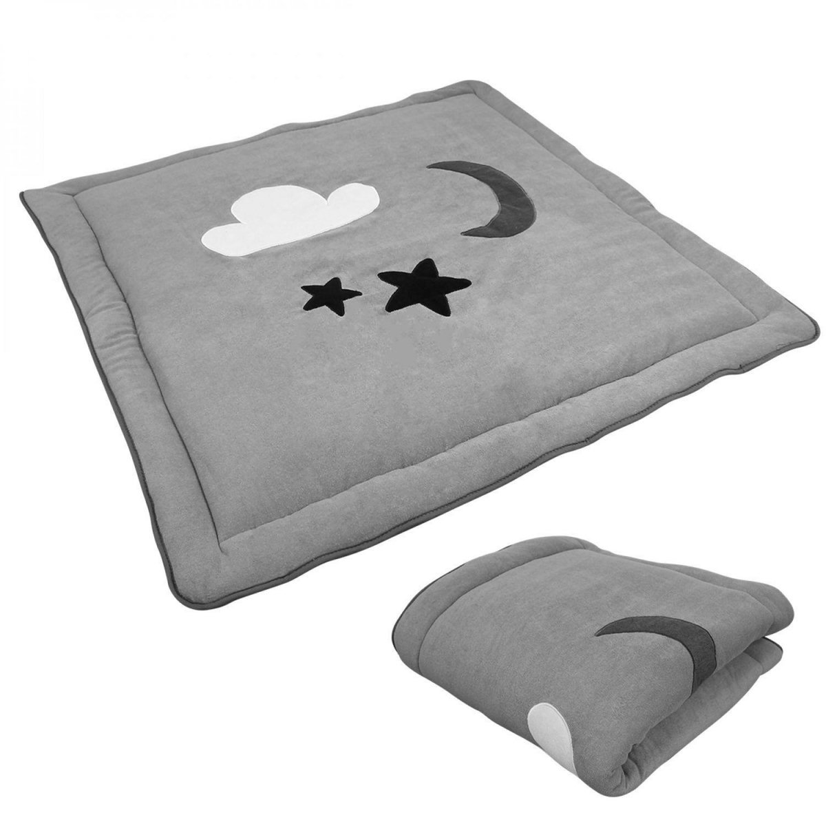 Monsieur Bébé Tapis de jeu, de sol, d'éveil ou de parc bébé, enfant molletonné 1m x 1m - Gris