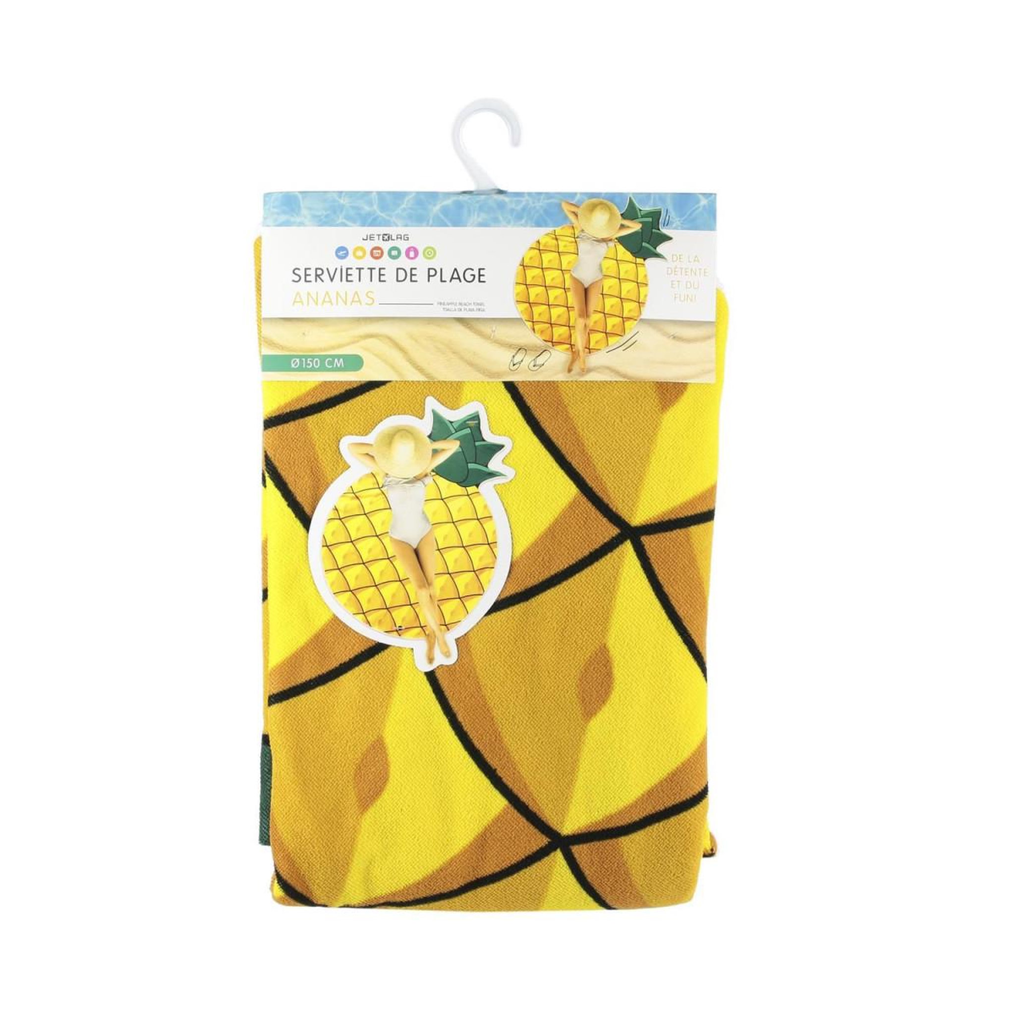 Voir la diapositive 2 : JET LAG Serviette de plage  ananas  150cm jaune & vert