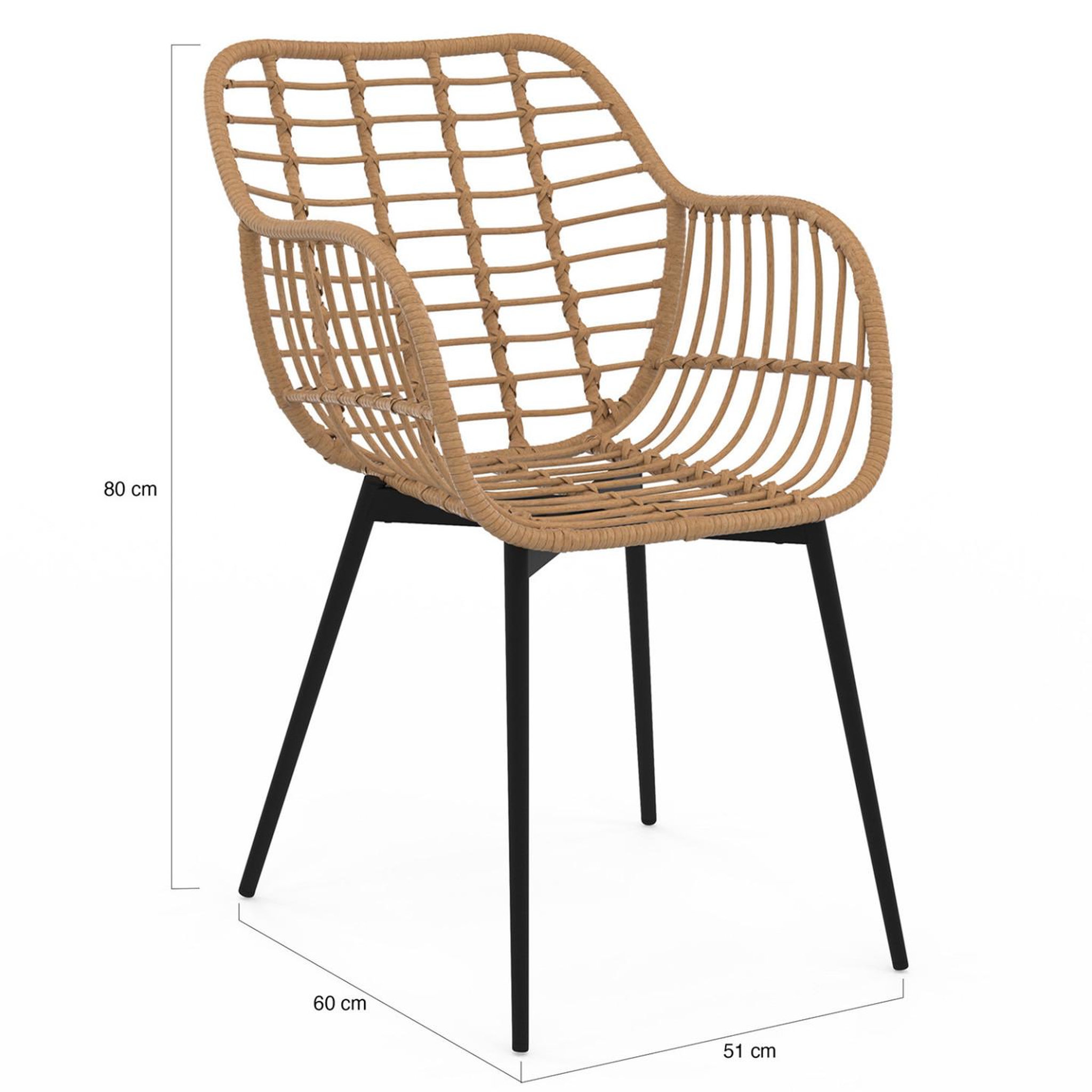 Voir la diapositive 6 : ID MARKET Lot de 2 chaises de salle à manger, fauteuils de table summer effet rotin pied métal noir