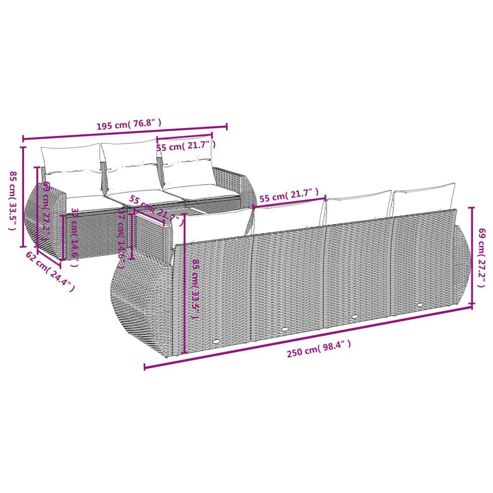Voir la diapositive 6 : VIDAXL Salon de jardin 8 pcs avec coussins gris resine tressee