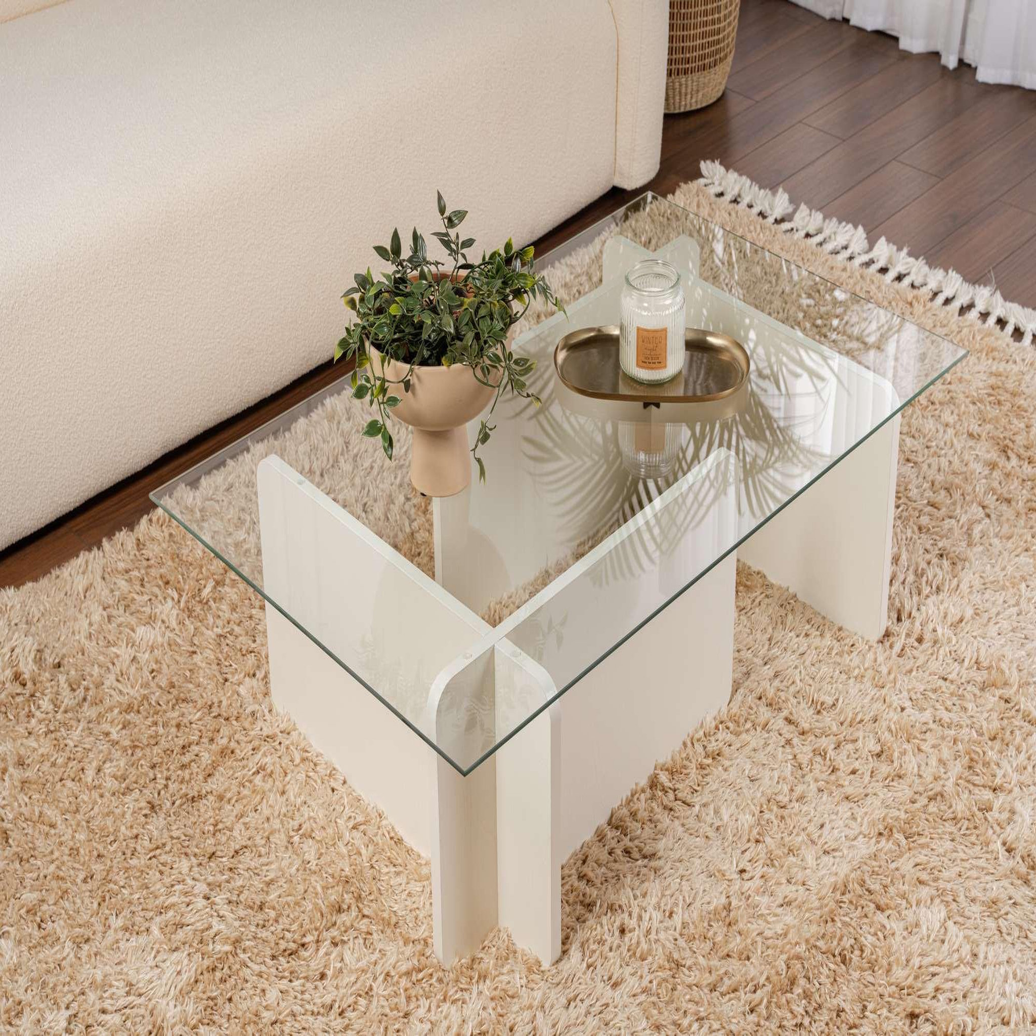Voir la diapositive 2 : Habitat et Jardin Table basse en verre  flavio  105 x 65 x 30 cm - bois blanc