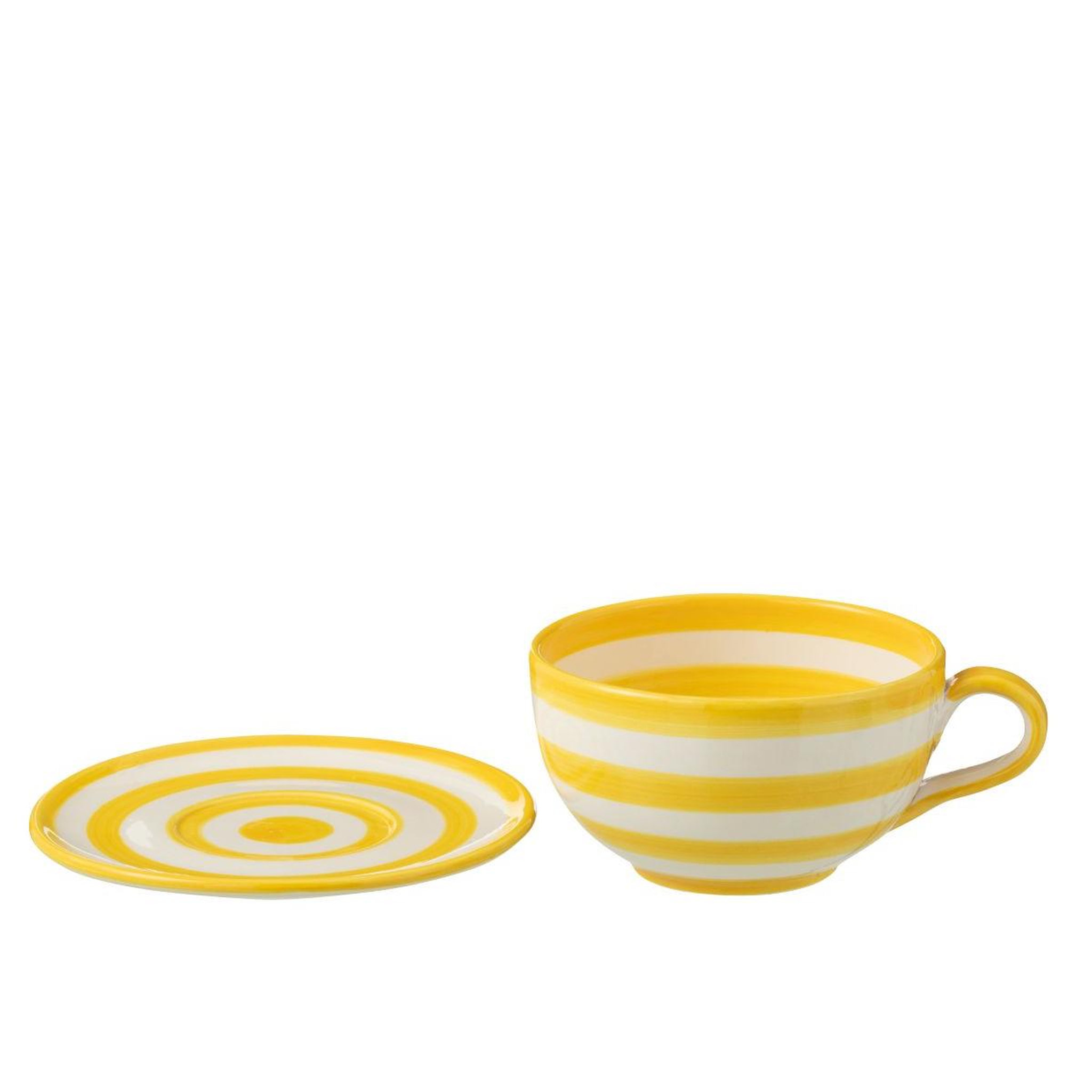 Voir la diapositive 2 : J-LINE Tasse avec sous-tasse en céramique  granada rayure  50cl jaune