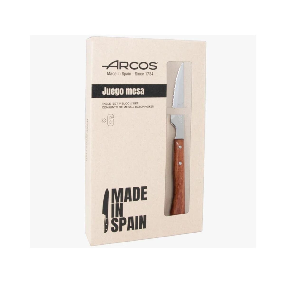 Arcos Coffret 6 couteaux steak lame crantée bois - 377600