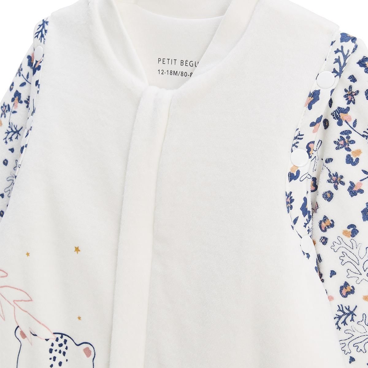 Petit Béguin Turbulette TOG 2 en velours avec pieds retroussables et manches amovibles Céleste