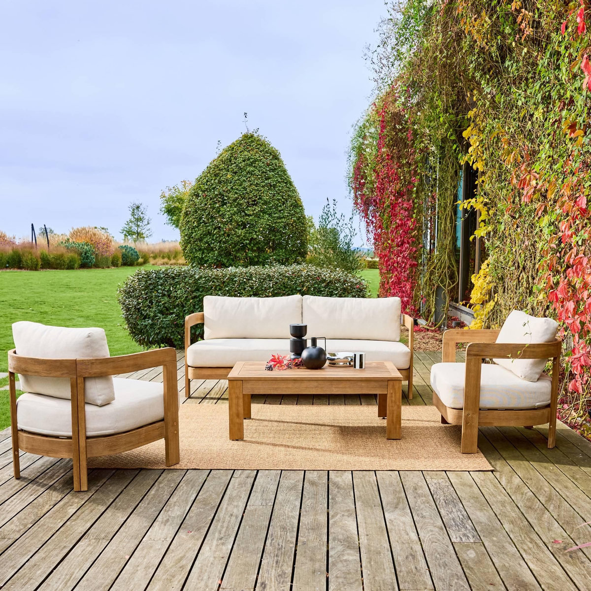 SWEEEK Salon de jardin bois d'acacia 4 places naturel - Miyana