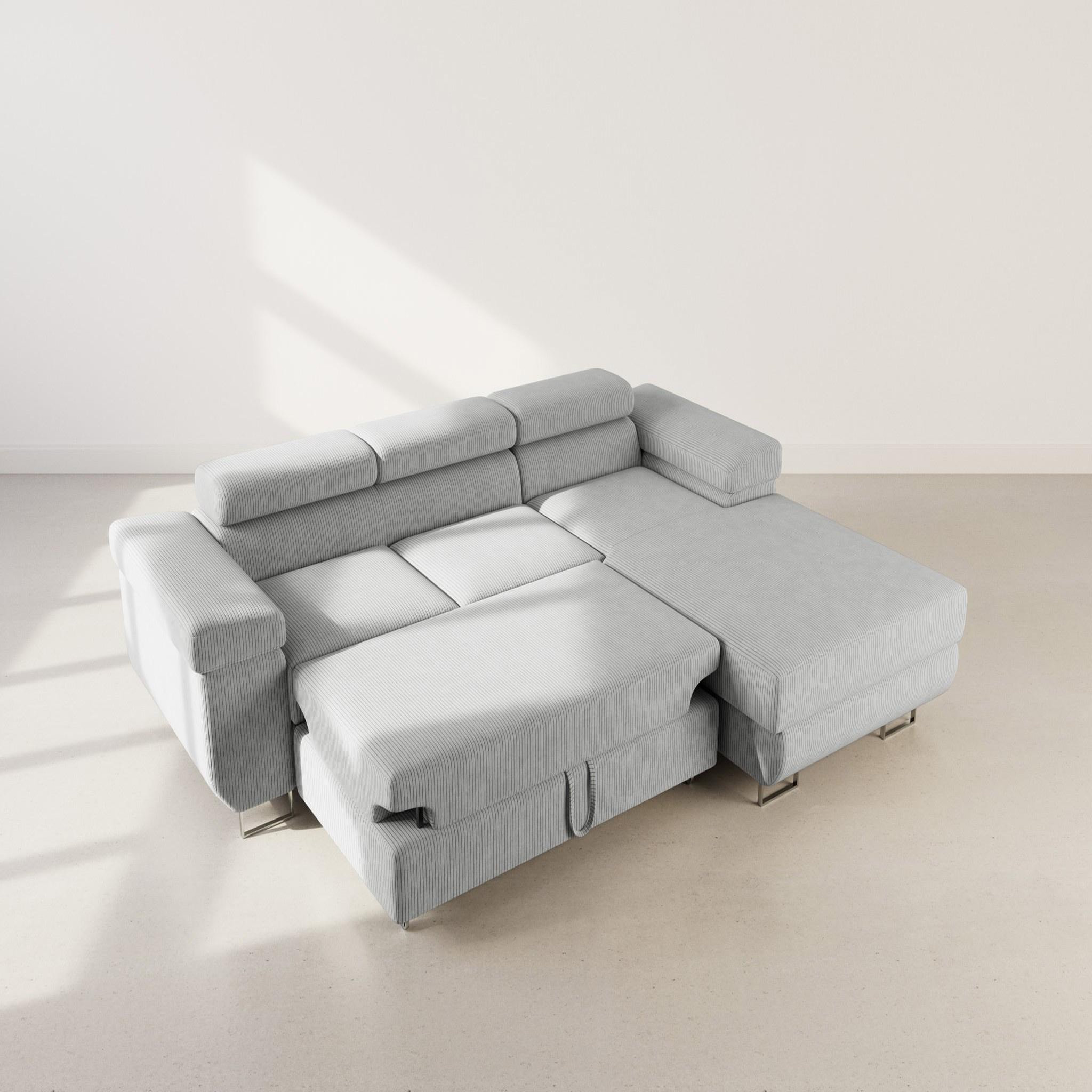 Voir la diapositive 2 : BEST MOBILIER Pablo - canapé d'angle droit - 6 places - convertible avec coffre et têtières réglables - en velours côtelé