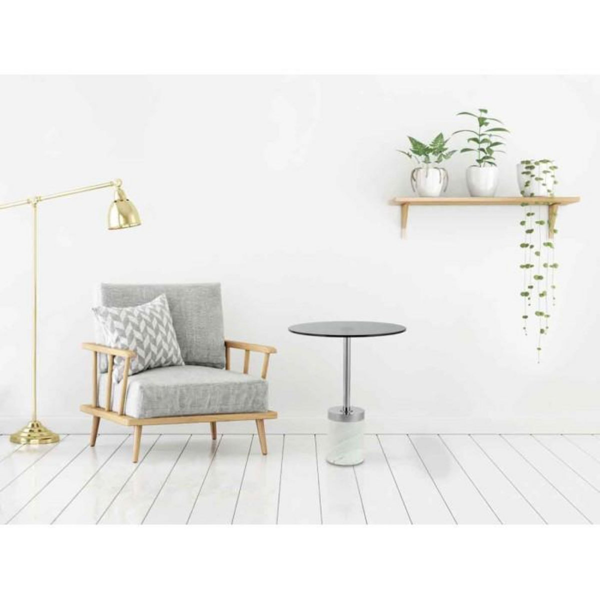 Paris Prix Table d'Appoint en Marbre  Lana  53cm Gris & Blanc