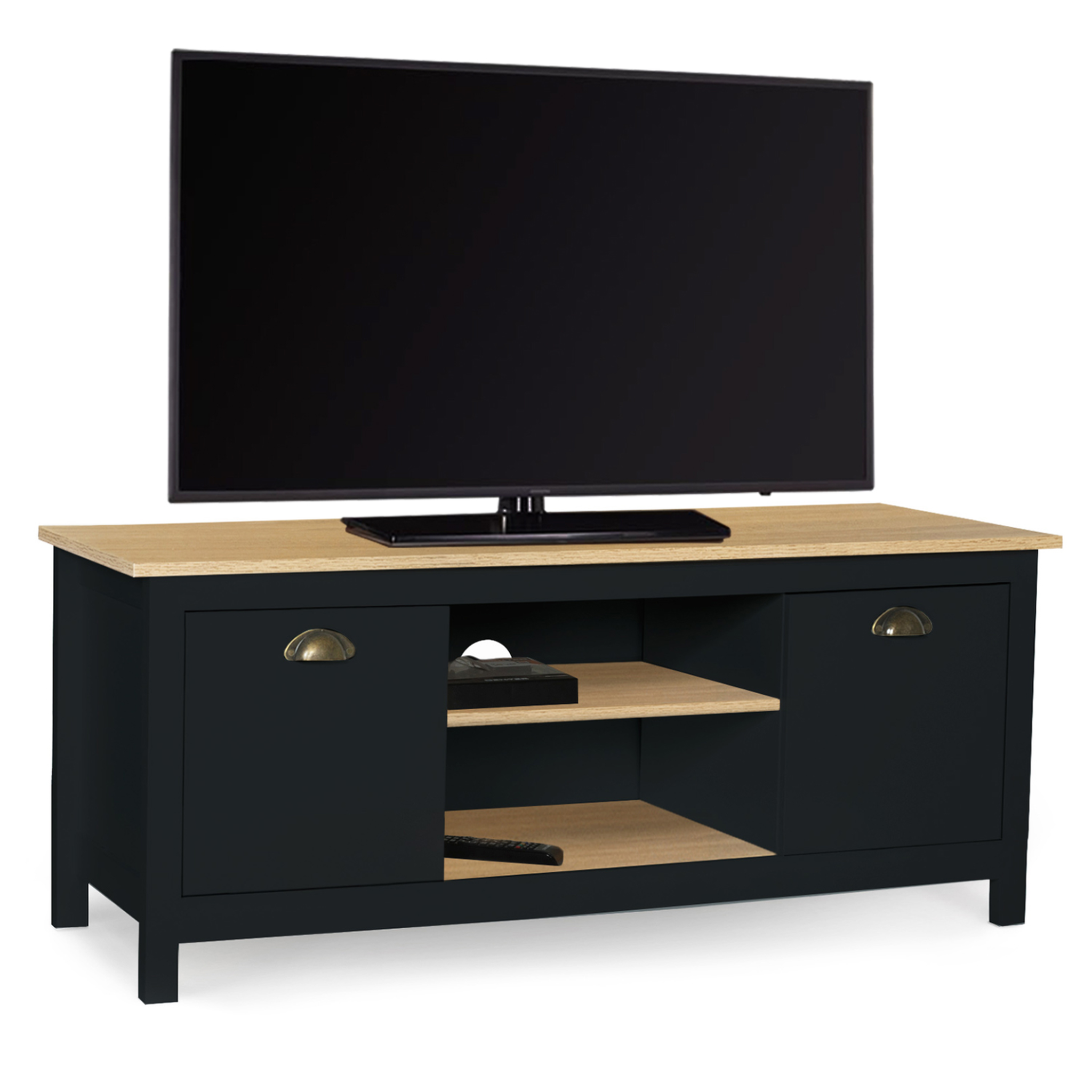 ID MARKET Meuble tv 113 cm campagne isis bois et noir