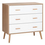 Voir la diapositive 1 : HOMCOM Commode design scandinave sur pieds 3 tiroirs coulissants pieds effilés inclinés panneaux particules blanc aspect bois clair