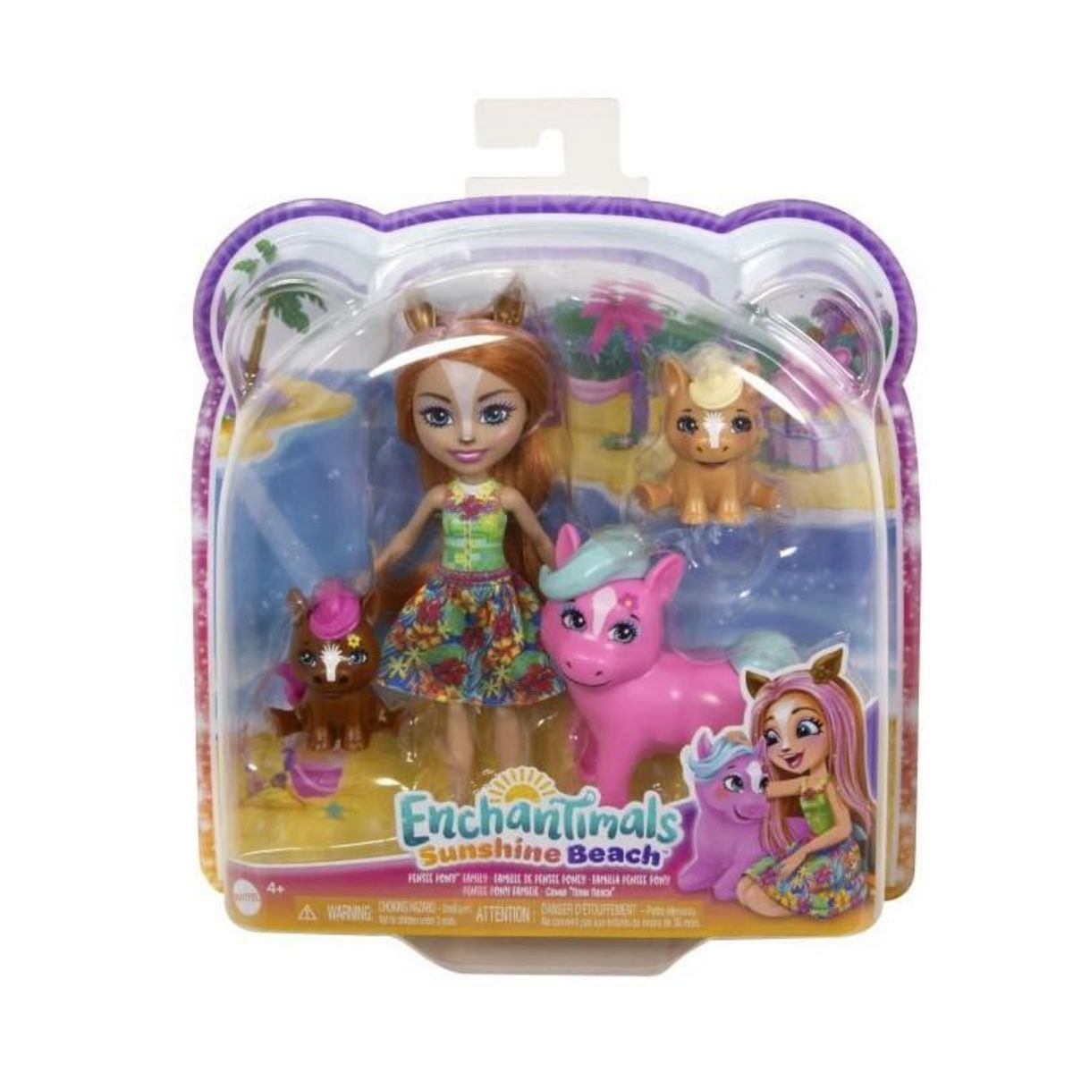 ENCHANTIMALS Enchantimals-Famille de Pensee Poney-Poupée et 3 figurines poneys HXB99