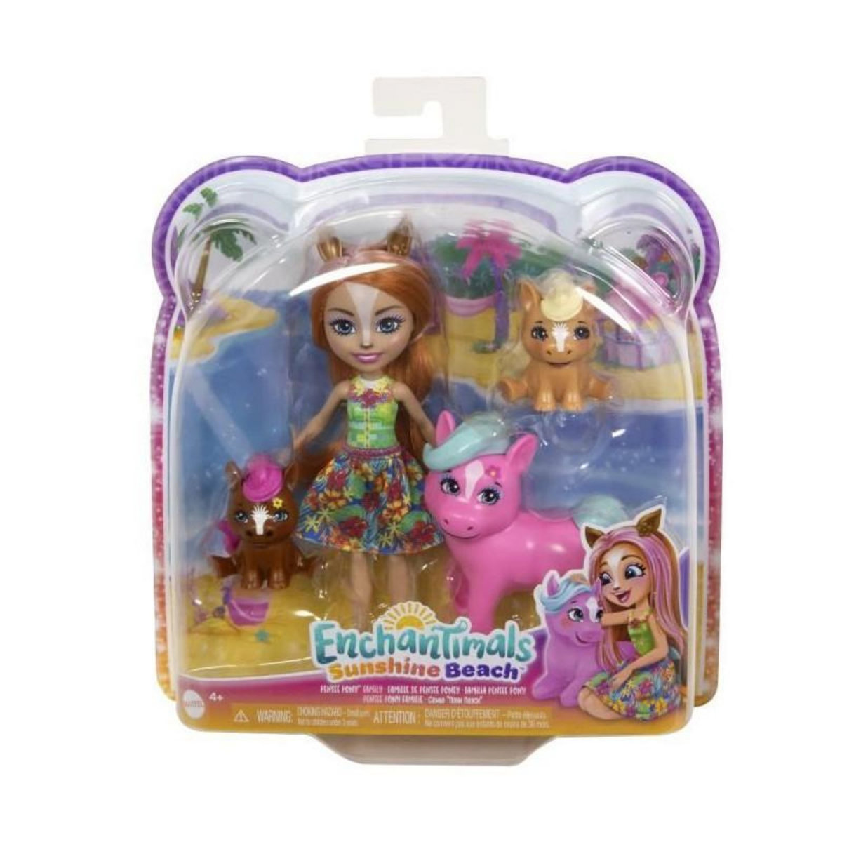 ENCHANTIMALS Enchantimals-Famille de Pensee Poney-Poupée et 3 figurines poneys HXB99