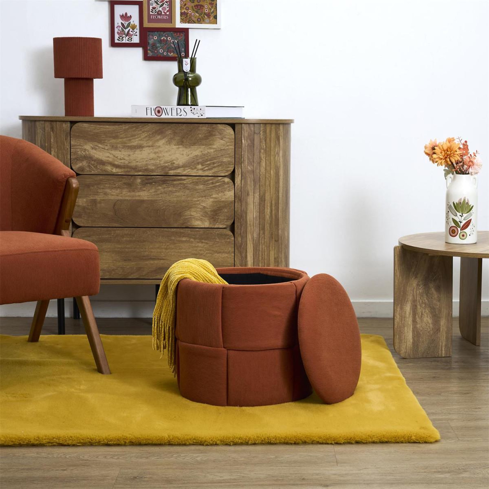 Voir la diapositive 6 : The Home Deco Factory Pouf Coffre Tressé Côtelé  Jules  38cm Terracotta