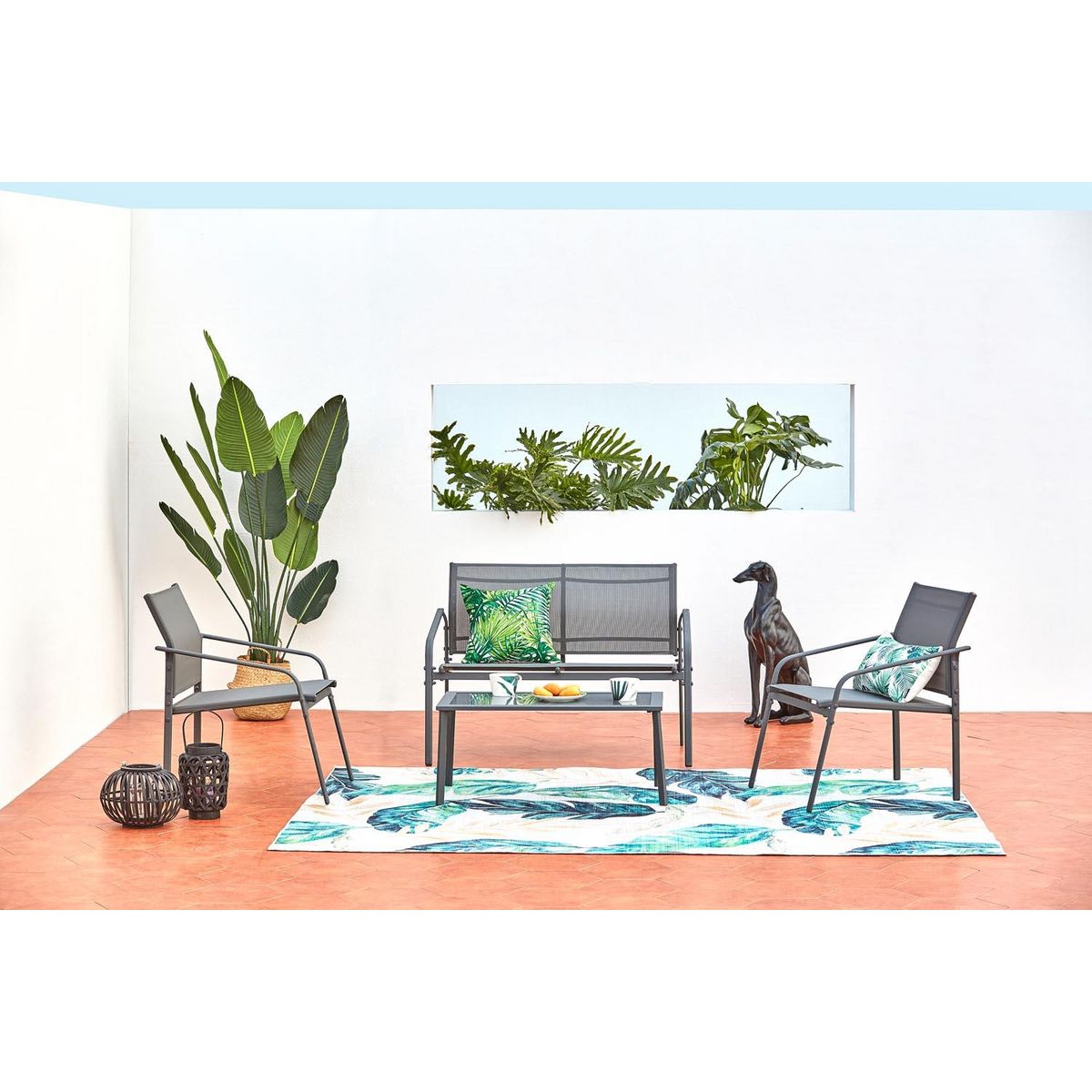 CONCEPT USINE Salon jardin bas gris 4 places en acier ETIORA