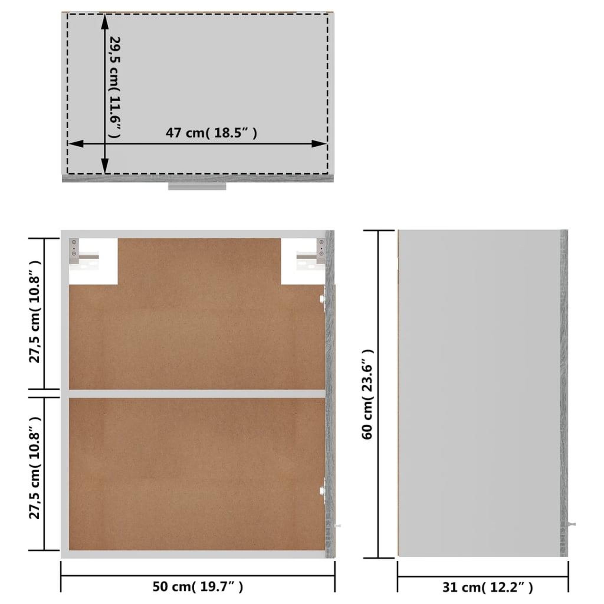 Voir la diapositive 6 : VIDAXL Armoire suspendue Sonoma gris 50x31x60 cm Bois d'ingenierie
