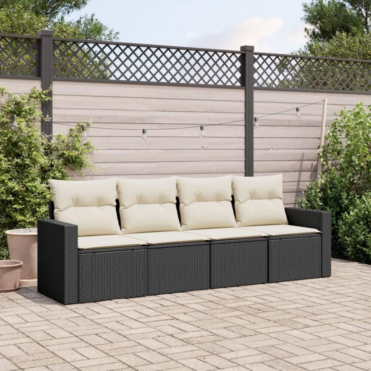 VIDAXL Salon de jardin 4 pcs avec coussins noir resine tressee
