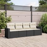 VIDAXL Salon de jardin 4 pcs avec coussins noir resine tressee