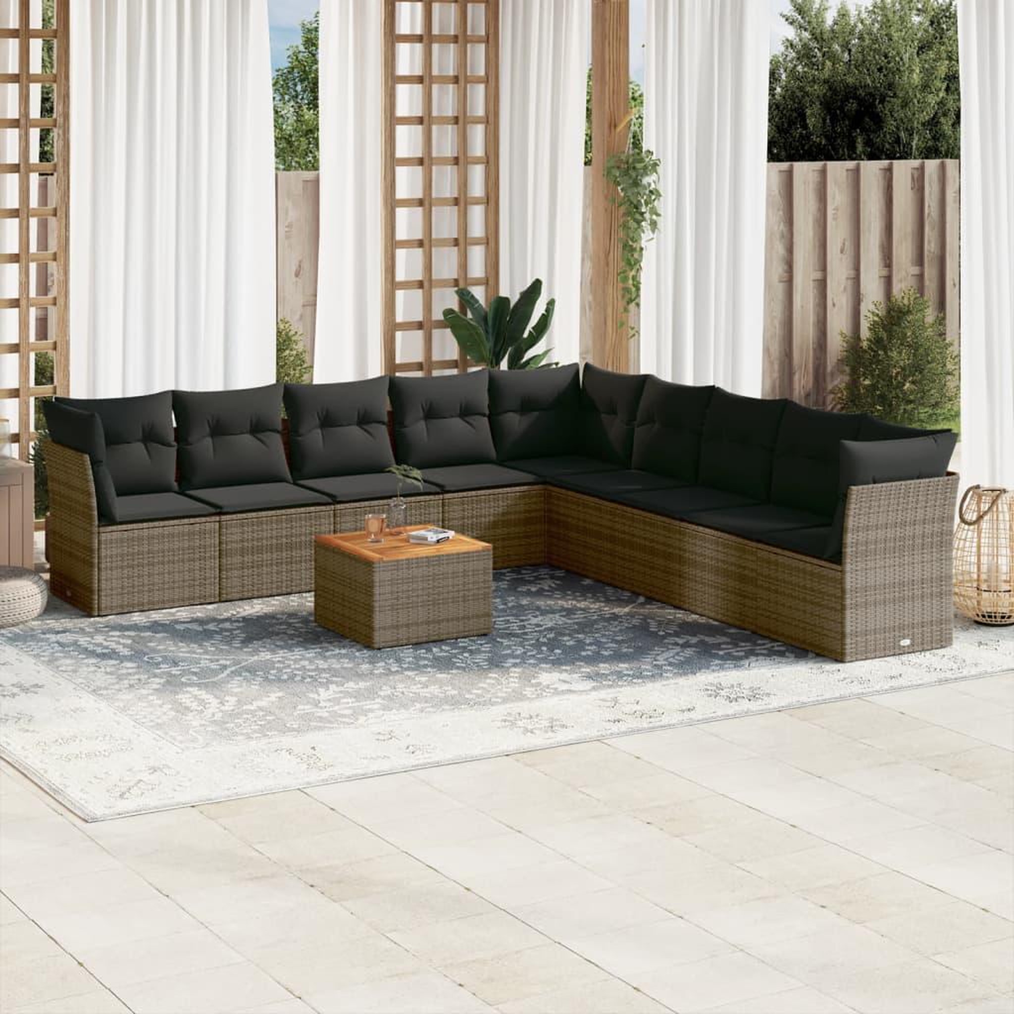 VIDAXL Salon de jardin avec coussins 10 pcs gris resine tressee