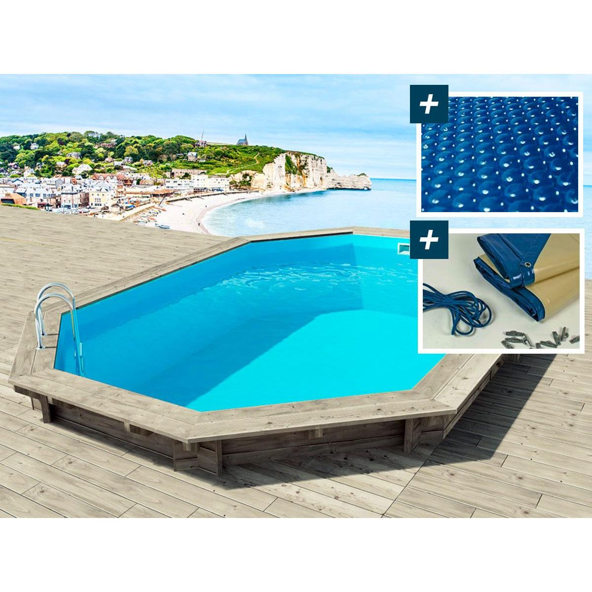 Habitat et Jardin Piscine bois   Brazilia    5.86 x 3.86 x 1.20 m - Bâche à bulles  180 µ - Bâche hiver  280 g/m²
