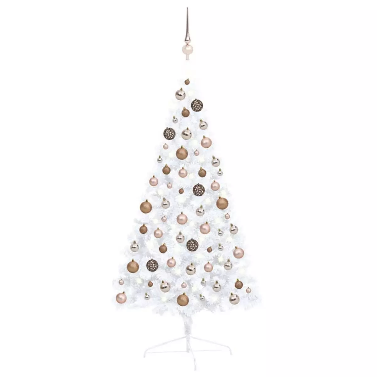 VIDAXL Demi-arbre de Noël artificiel pre-eclaire et boules blanc 120cm