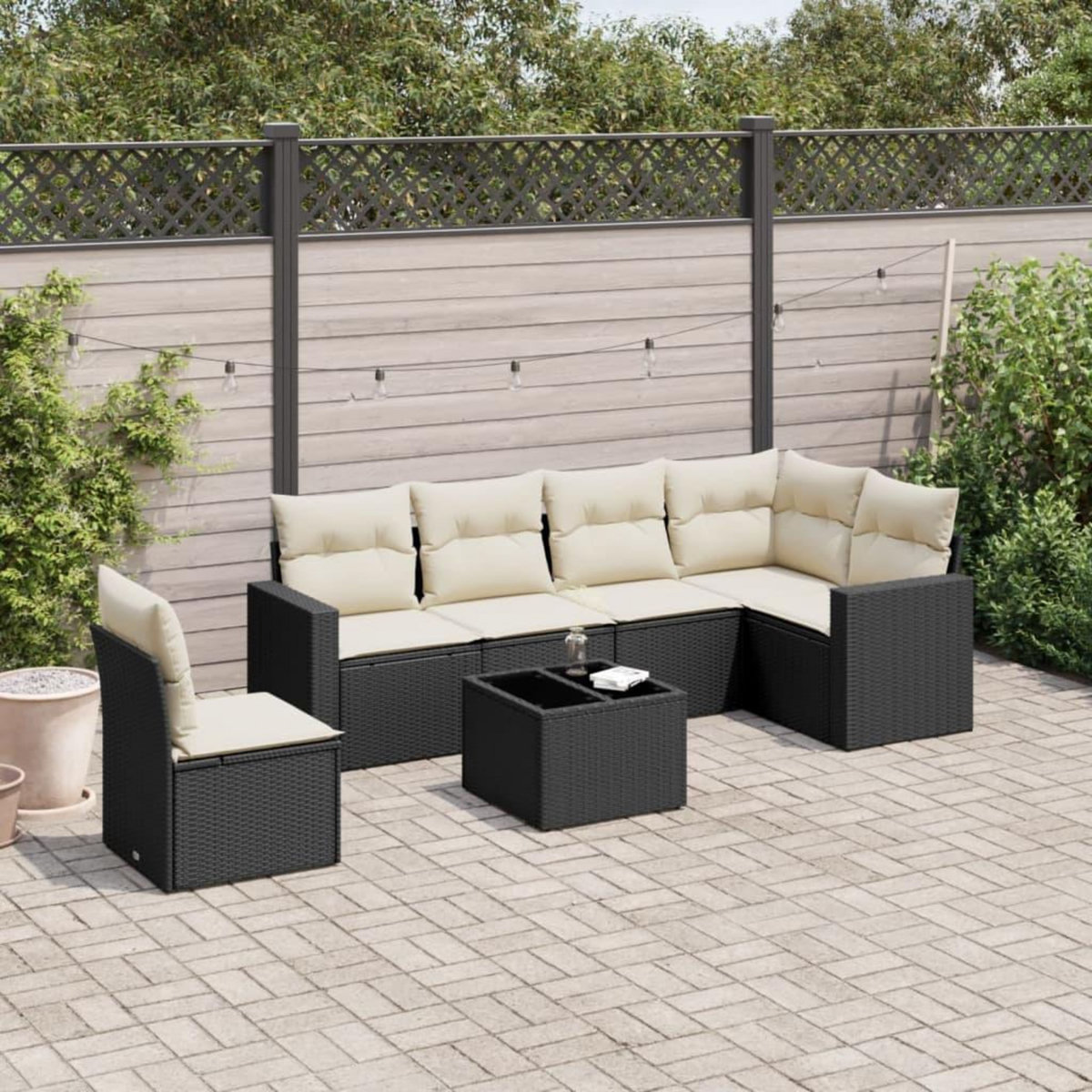 VIDAXL Salon de jardin 7 pcs avec coussins noir resine tressee