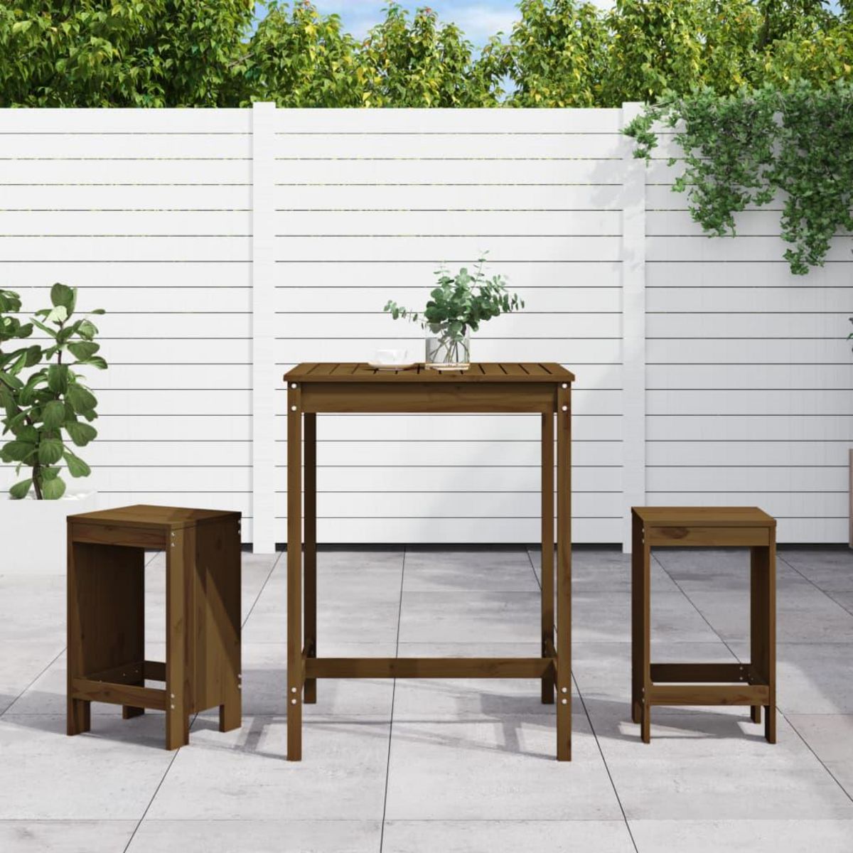 VIDAXL Ensemble de bar de jardin 3 pcs marron miel bois pin massif