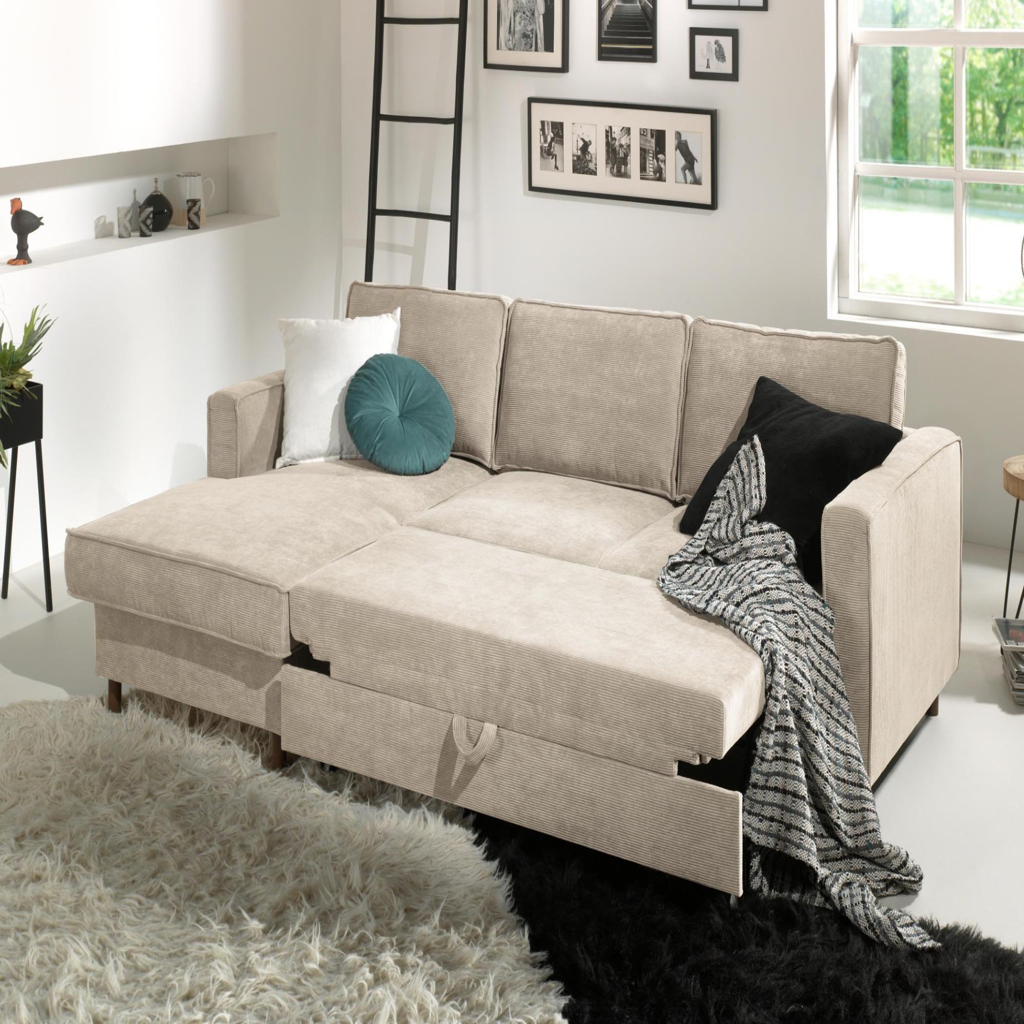 Voir la diapositive 2 : BEST MOBILIER Jake - canapé d'angle gauche - convertible avec coffre - 4 places - en velours côtelé