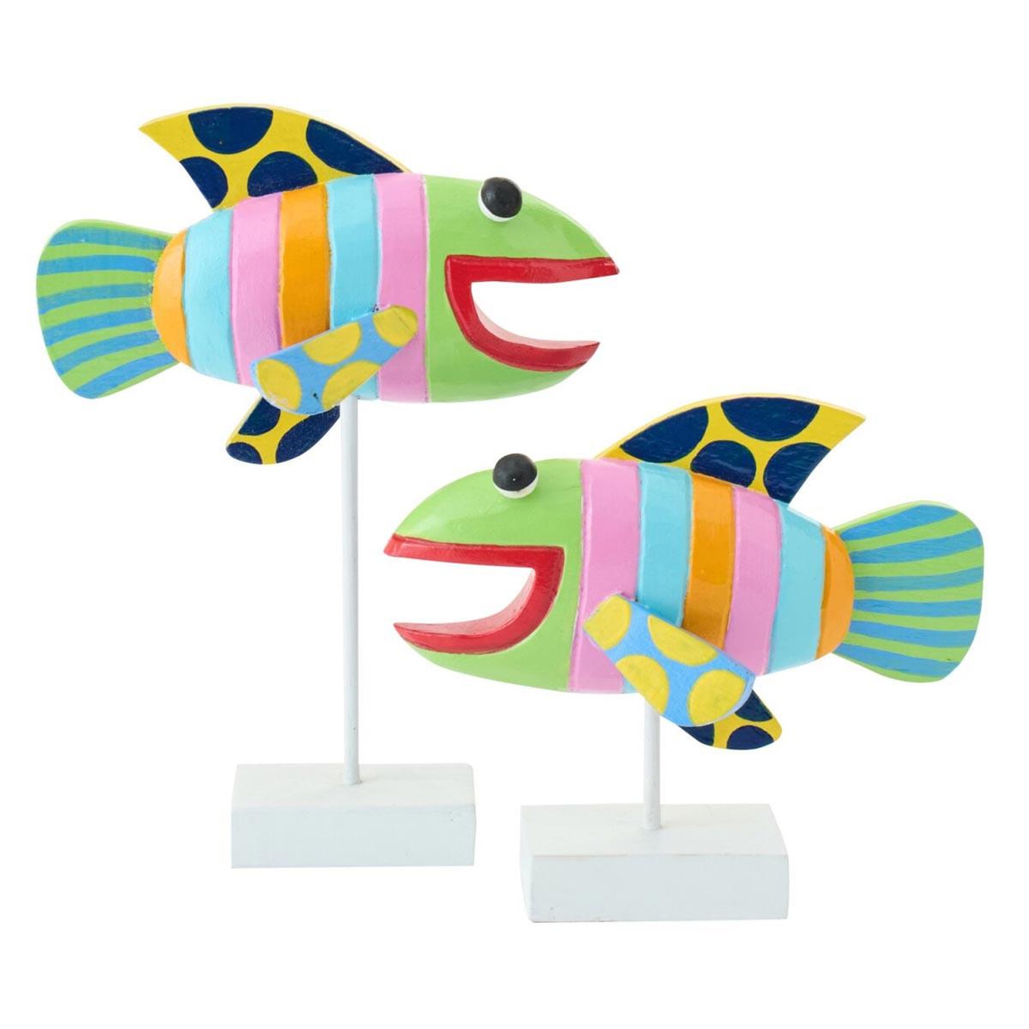 J-LINE Lot de 2 poissons déco sur pied  umi  27cm multicolore