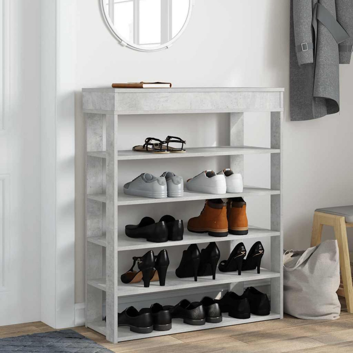 VIDAXL Etagere a chaussures gris beton 80x30x98 cm bois d'ingenierie