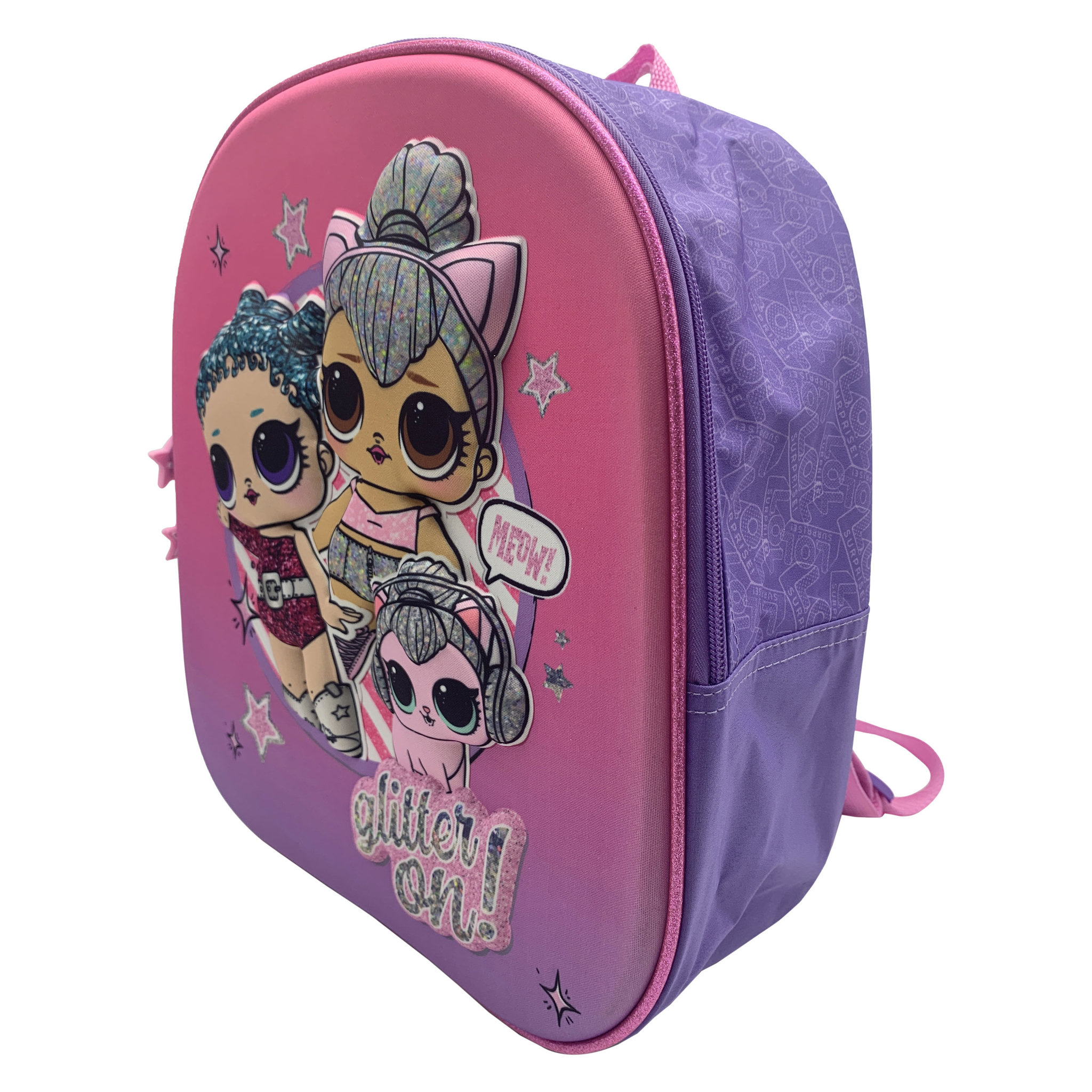 Voir la diapositive 4 : LOL Sac à goûter maternelle 3D polyester fuchsia et violet L.O.L SURPRISE