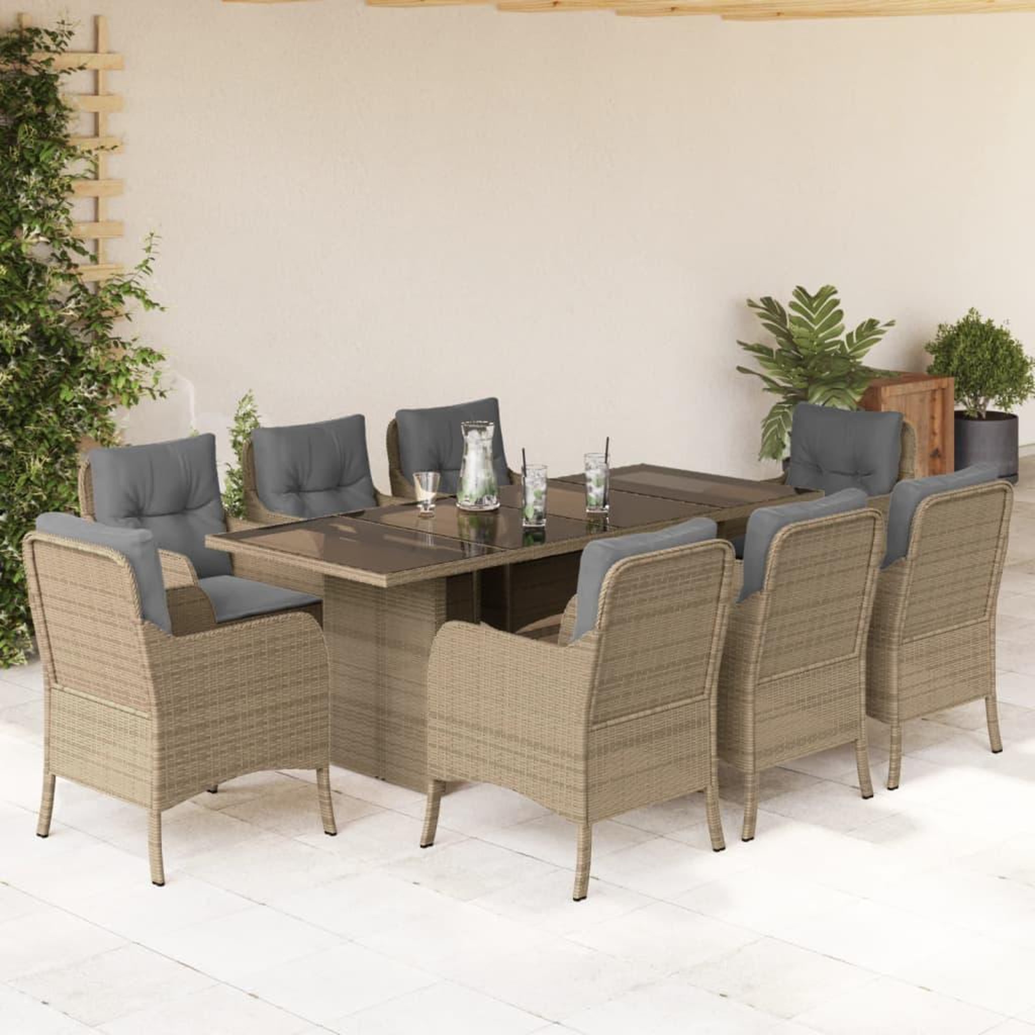 VIDAXL Ensemble a manger de jardin et coussins 9 pcs beige Poly rotin