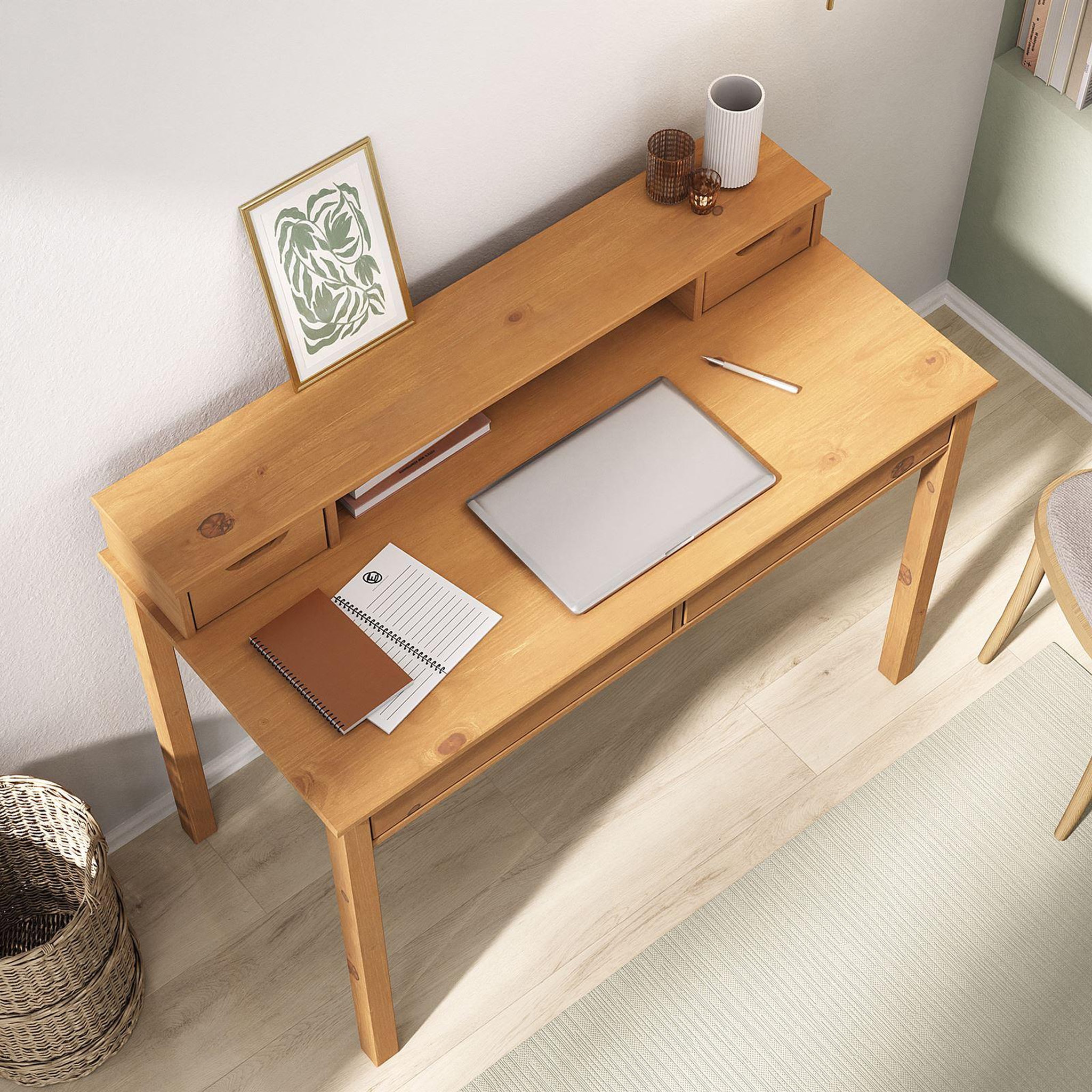Voir la diapositive 4 : IDIMEX Bureau raul l 114 cm avec 4 tiroirs en bois massif