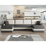 BEST MOBILIER Valos - canapé panoramique en u - 7 places - convertible avec coffre - en velours. Coloris disponibles : Bicolore, Gris