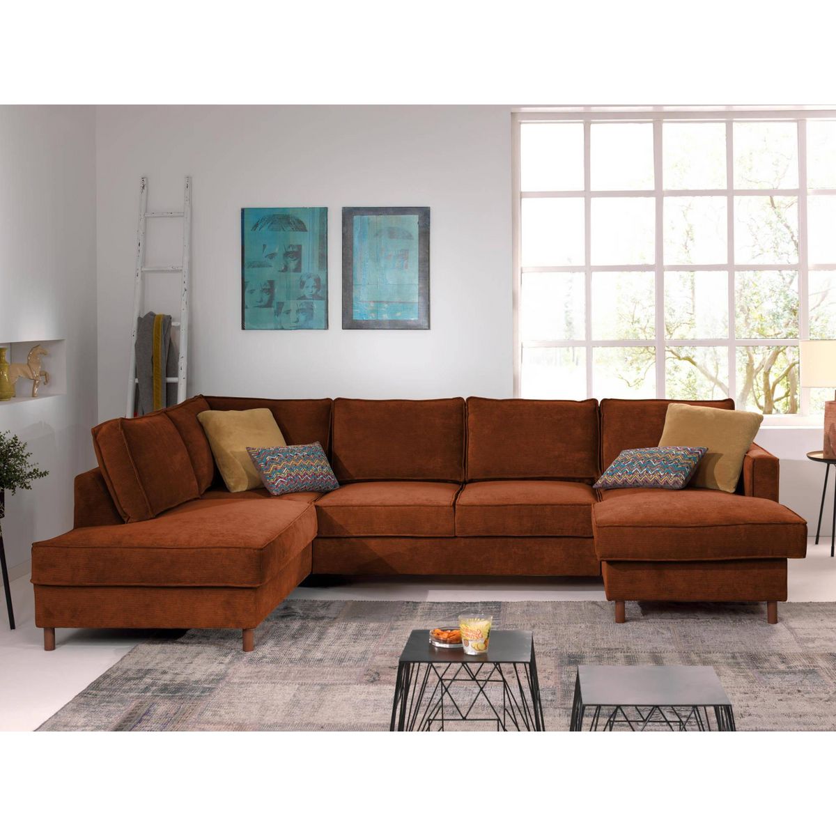 LISA DESIGN Jake - canapé panoramique d'angle gauche - convertible avec coffre - 7 places - en velours côtelé