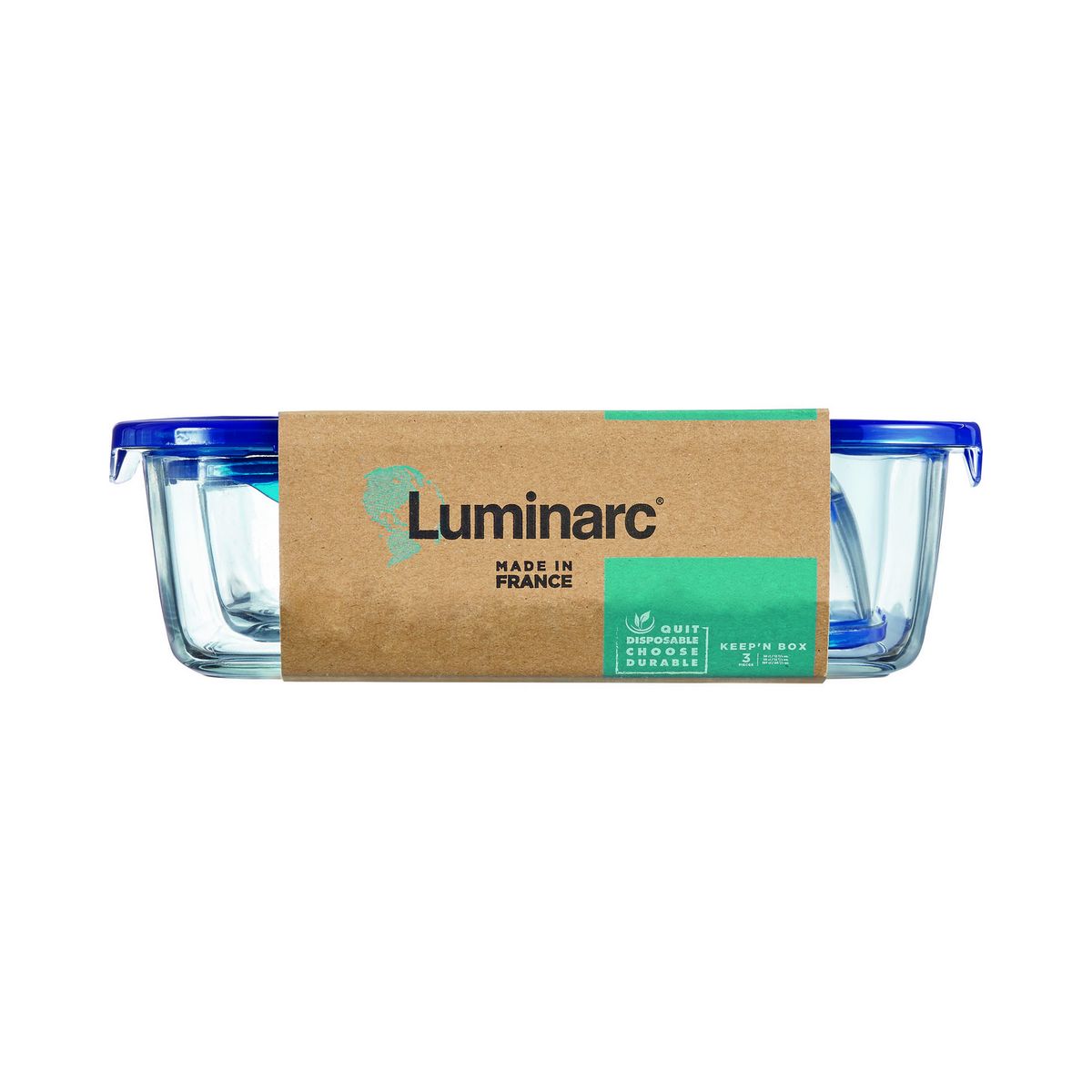 LUMINARC Lot de 3 boîtes en verre avec couvercle bleu foncé