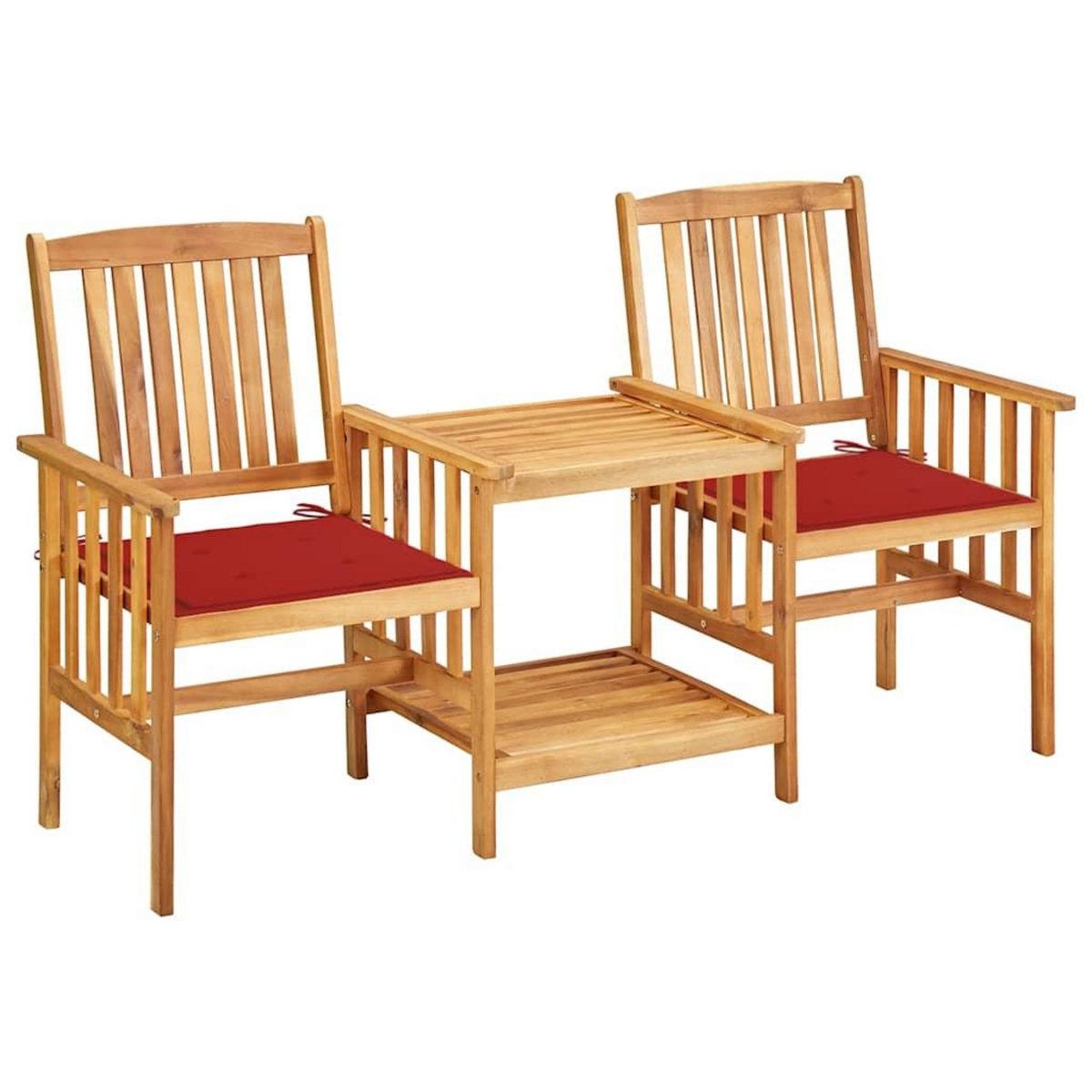 VIDAXL Chaises de jardin avec table a the et coussins Acacia solide