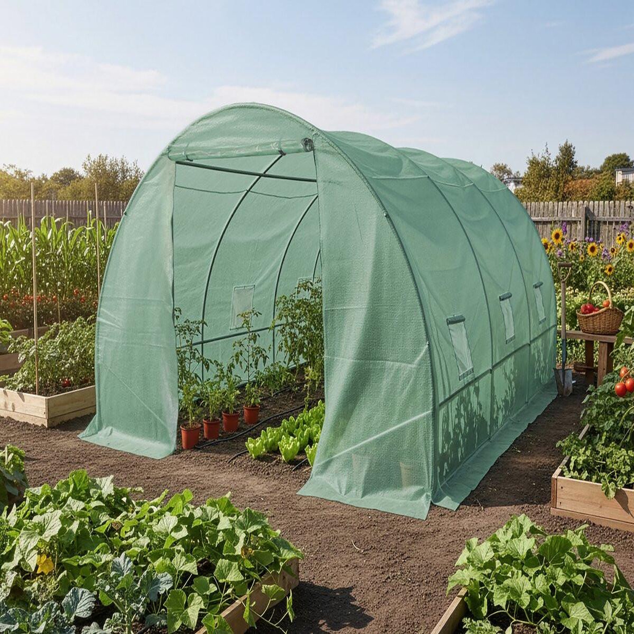 Voir la diapositive 2 : Habitat et Jardin Serre tunelle de jardin 4 x 3 m  lys  - 12 m² - 140g - vert