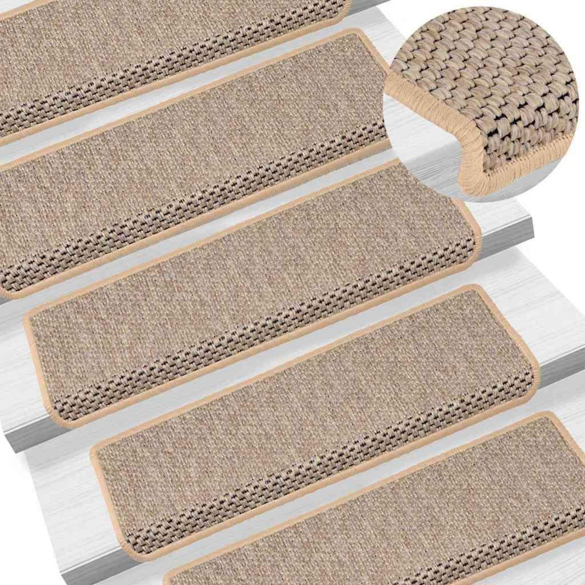 VIDAXL Tapis d'escalier autocollants 15 pcs 65x21x4 cm Beige clair