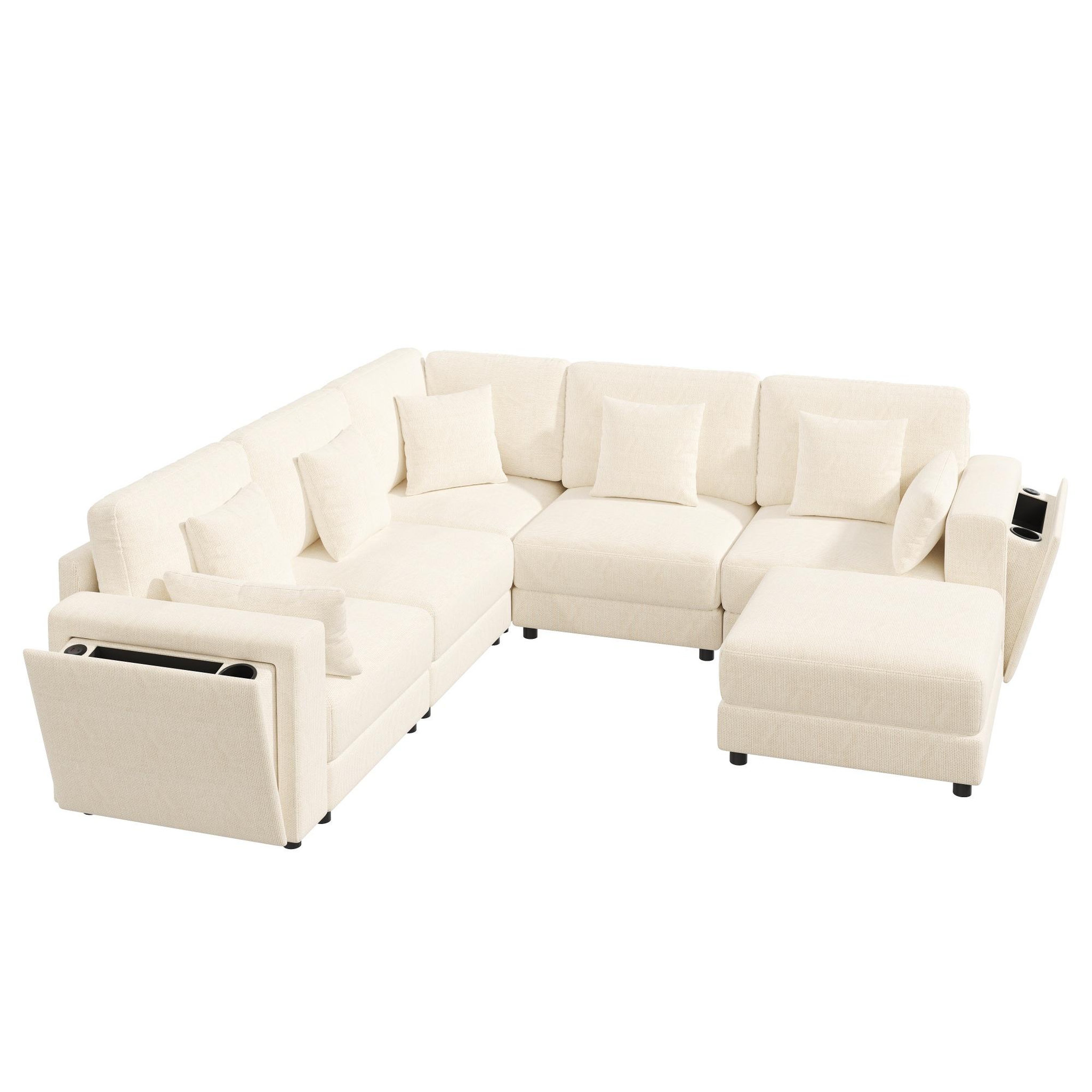 Voir la diapositive 6 : MERAX Canapé d'angle modulable 6 places l/u chenille avec usb rangement porte-gobelet