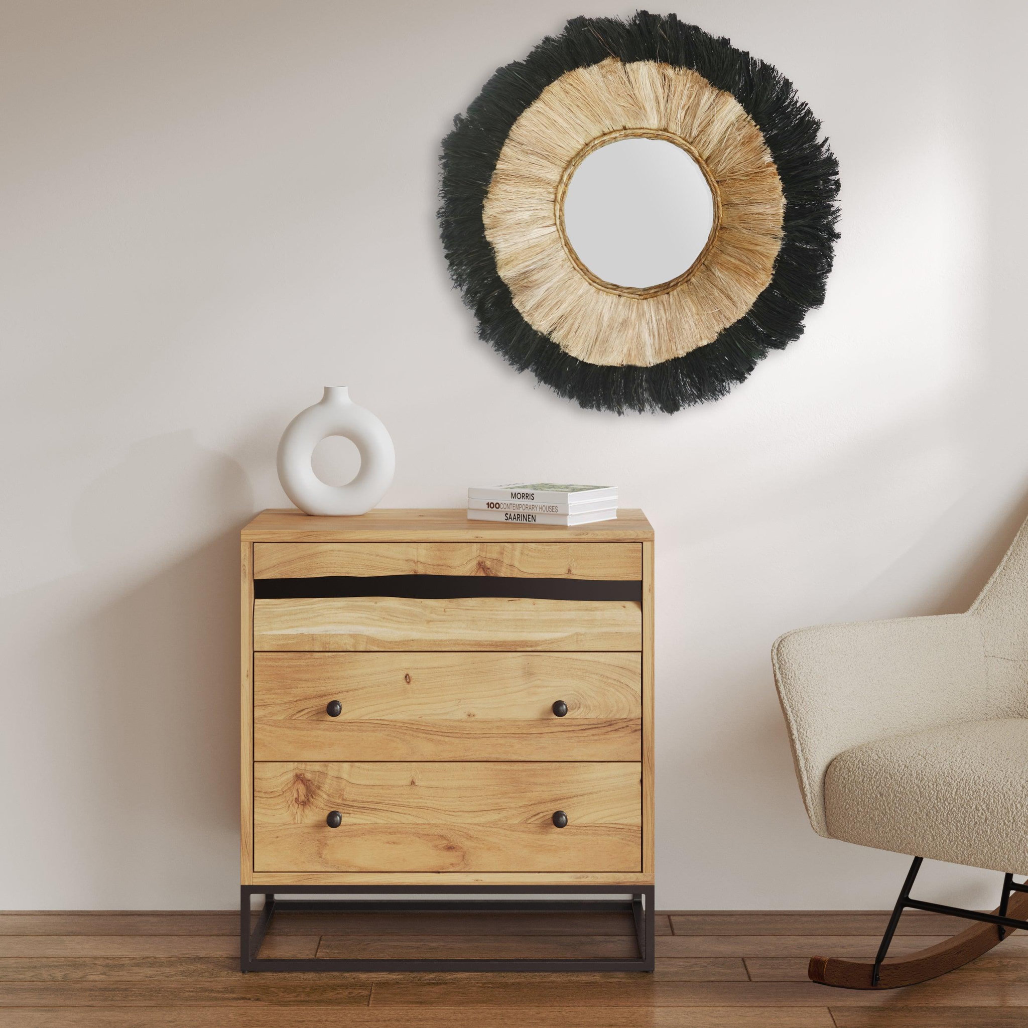 Voir la diapositive 2 : MAISON PAVANE Commode en bois d'acacia et métal, 3 tiroirs-alabama
