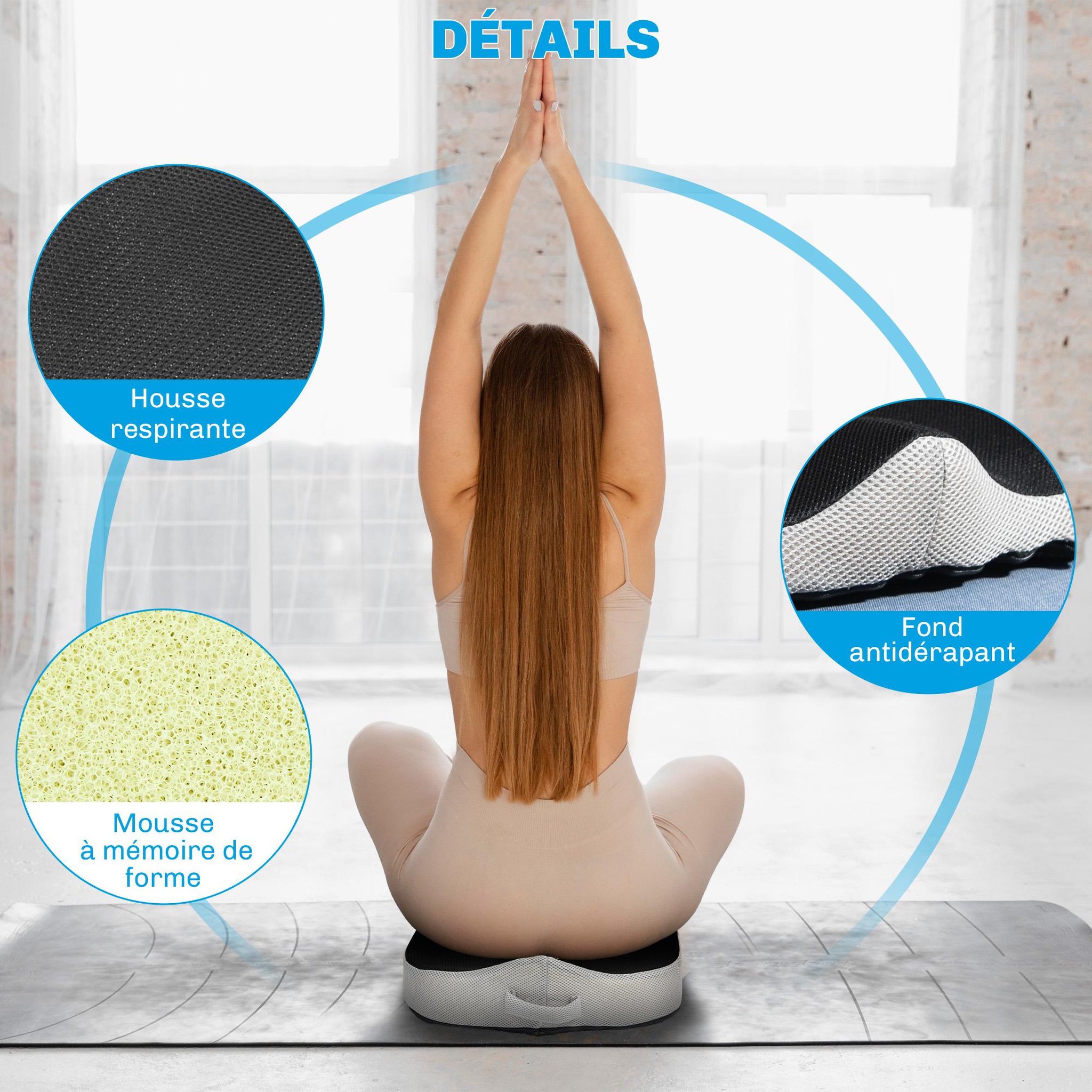 Voir la diapositive 5 : HOMCOM Coussin siège de chaise de bureau en mousse à mémoire de forme - coussin coccyx ergonomique - maille gris noir