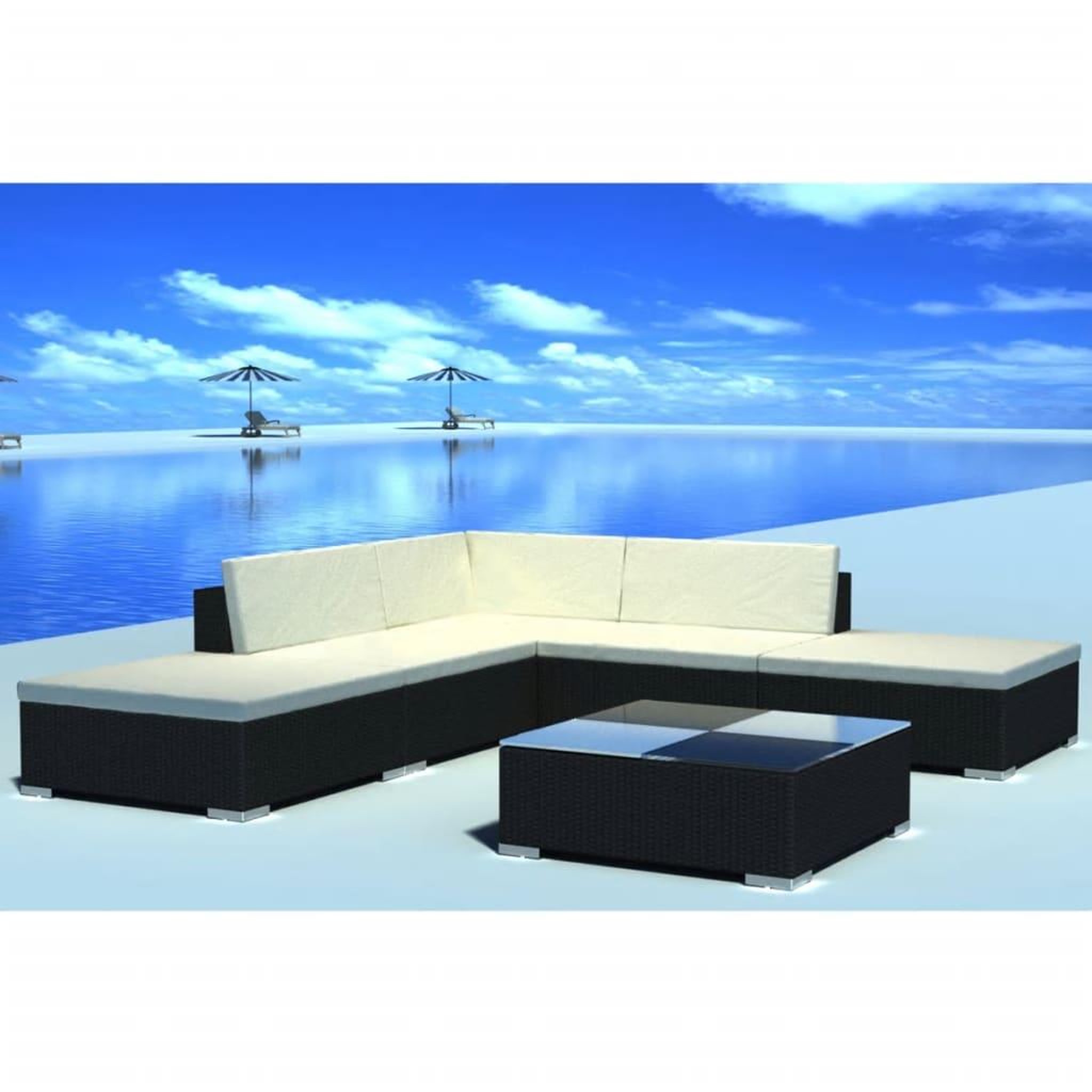 Voir la diapositive 1 : VIDAXL Salon de jardin 6 pcs avec coussins resine tressee noir