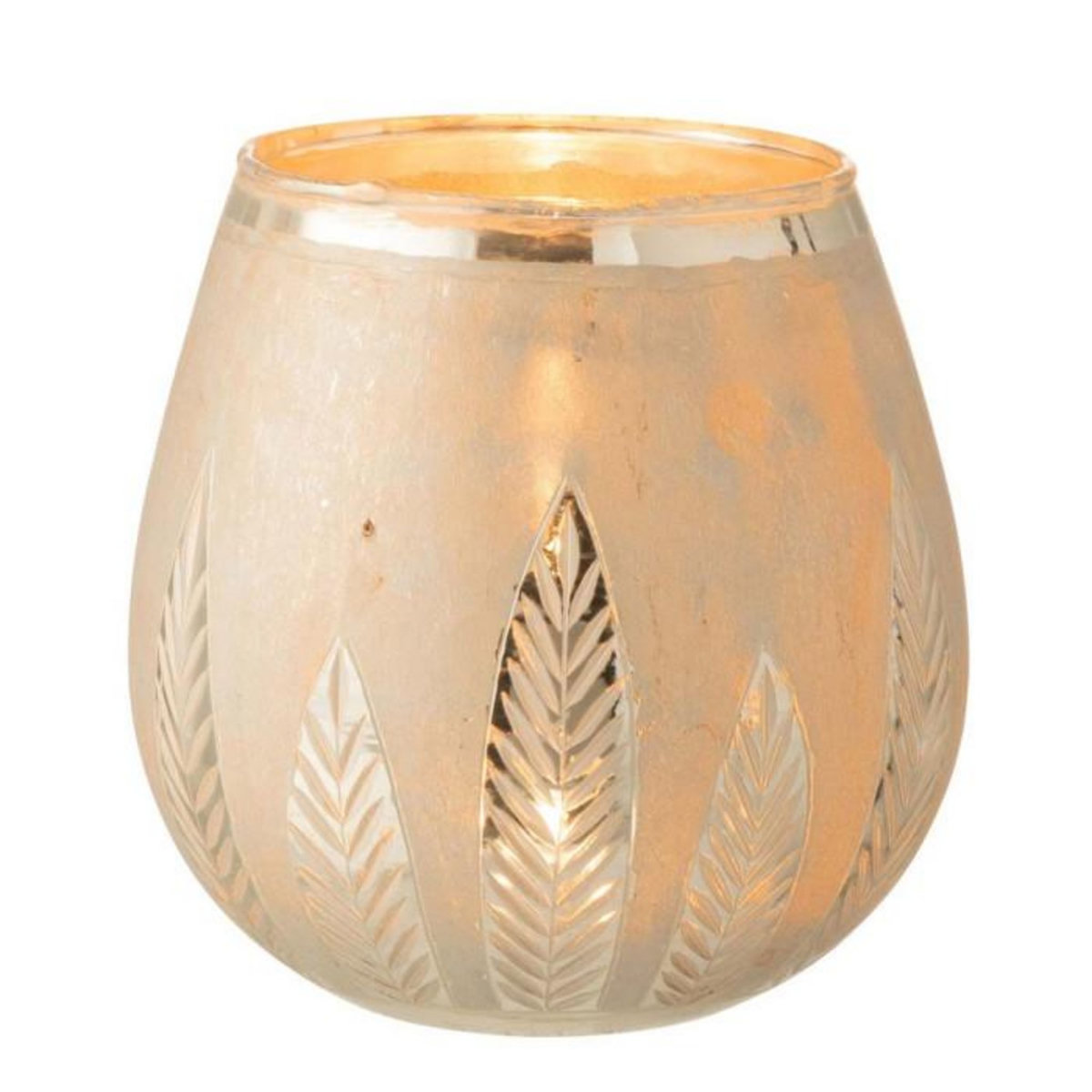 Paris Prix Photophore Design Rond  Feuilles  18cm Argent