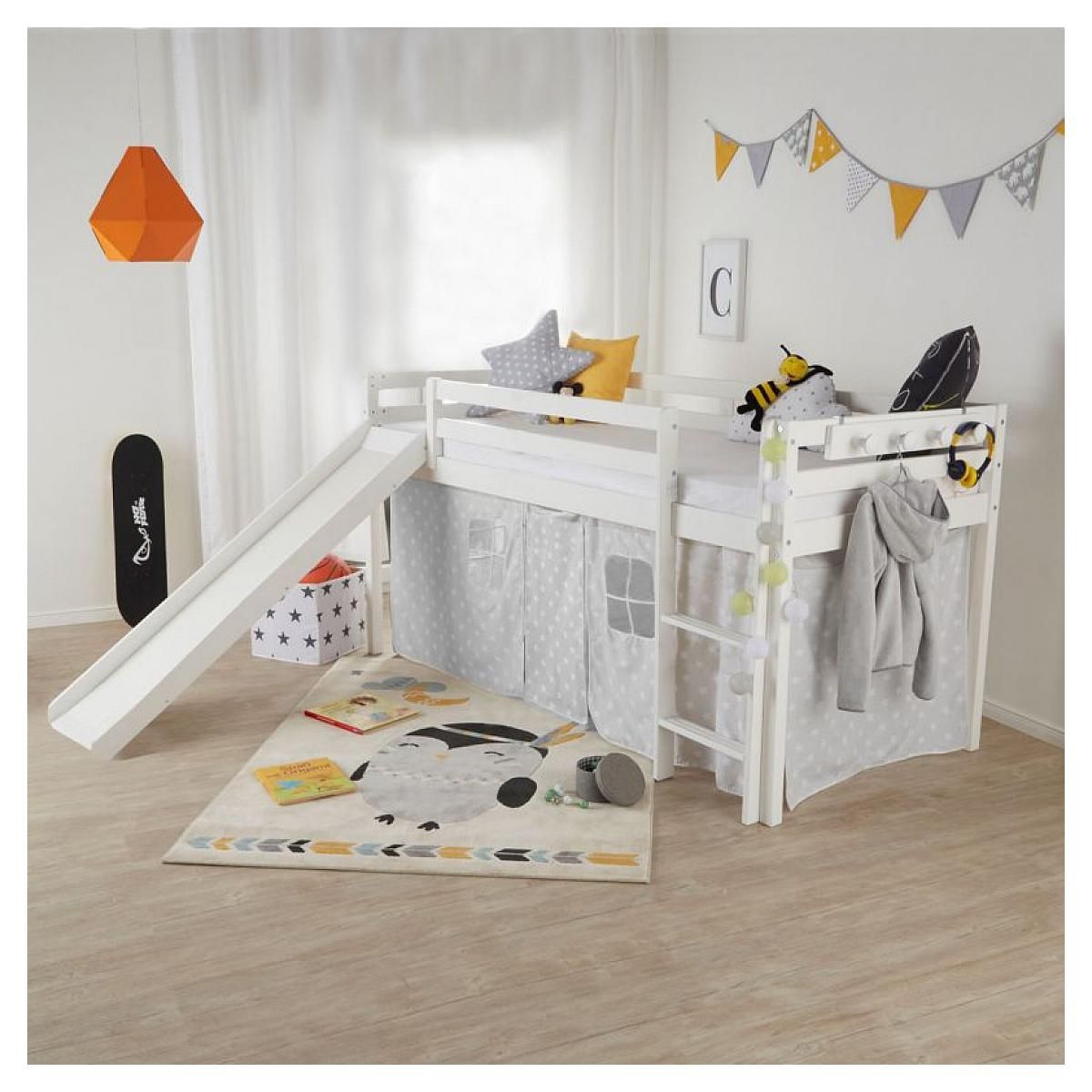 HomeStyle4U Lit enfant lit mezzanine superposés 90x200 cm blanc