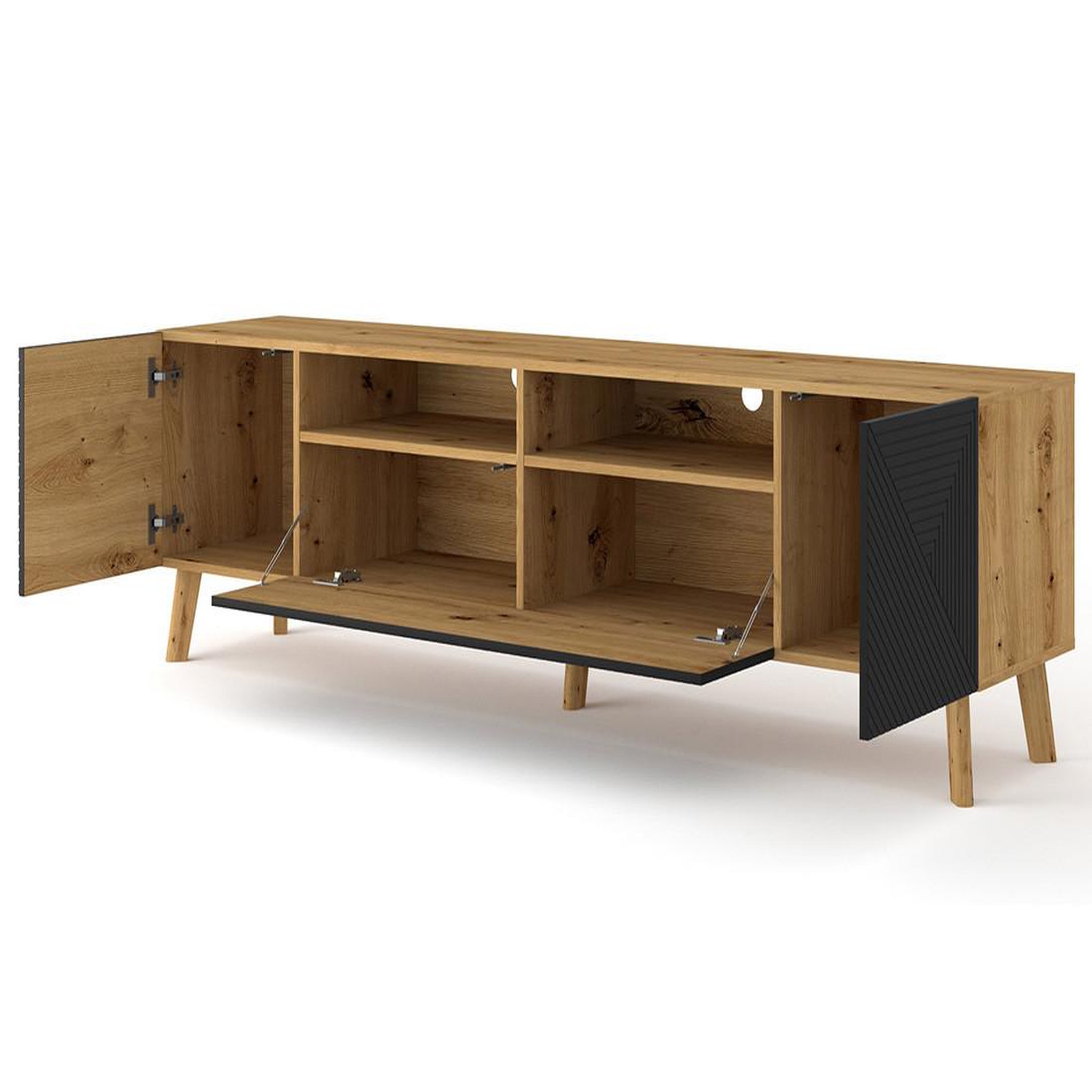 Voir la diapositive 2 : BEST MOBILIER Velato - meuble tv - effet bois et noir - 195 cm