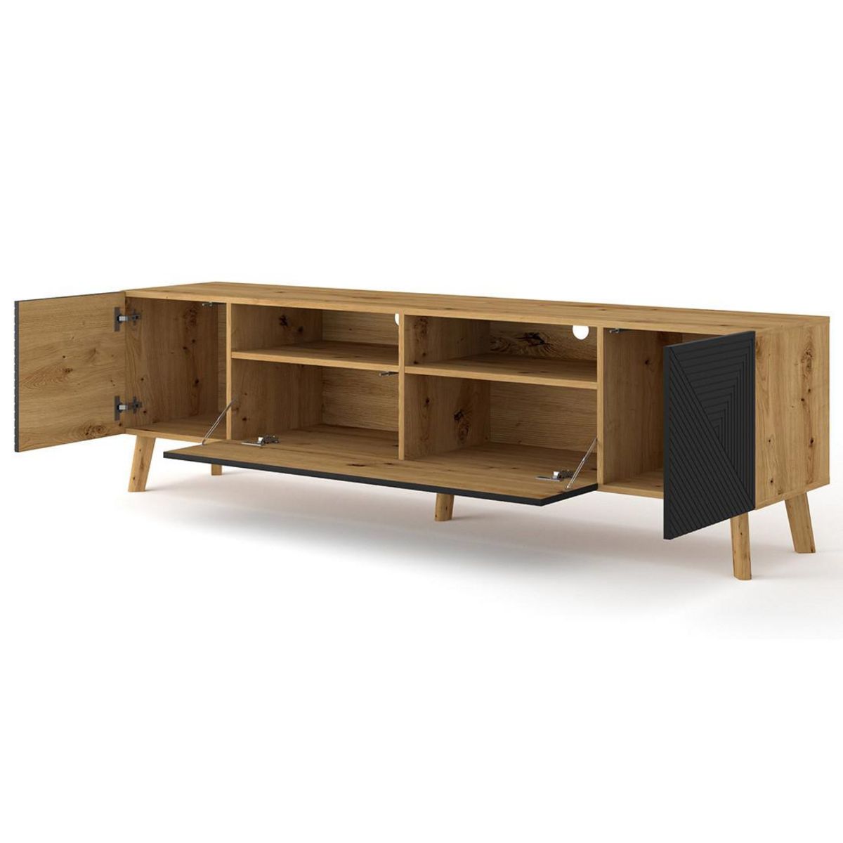 BEST MOBILIER Velato - meuble tv - effet bois et noir - 195 cm