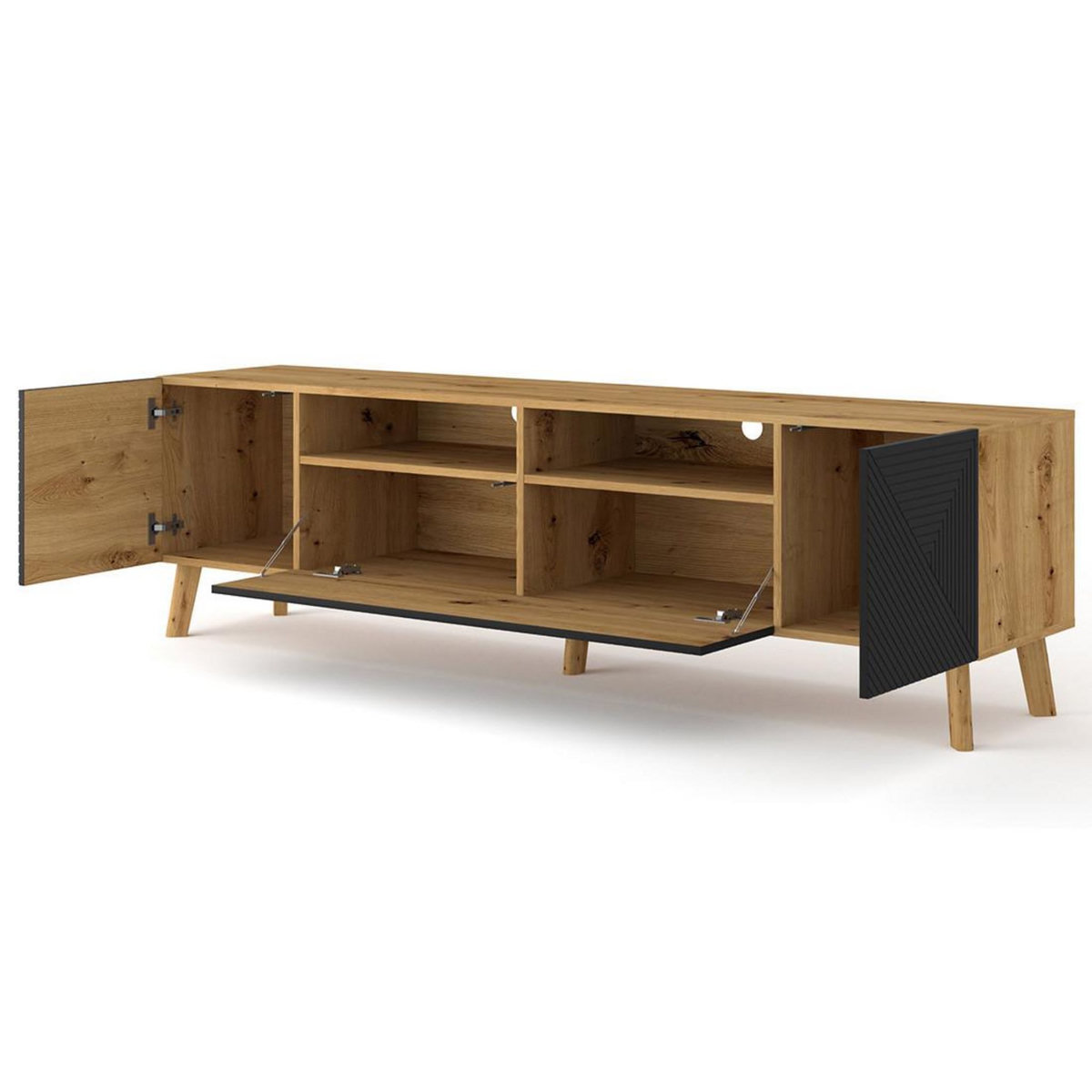 BEST MOBILIER Velato - meuble tv - effet bois et noir - 195 cm
